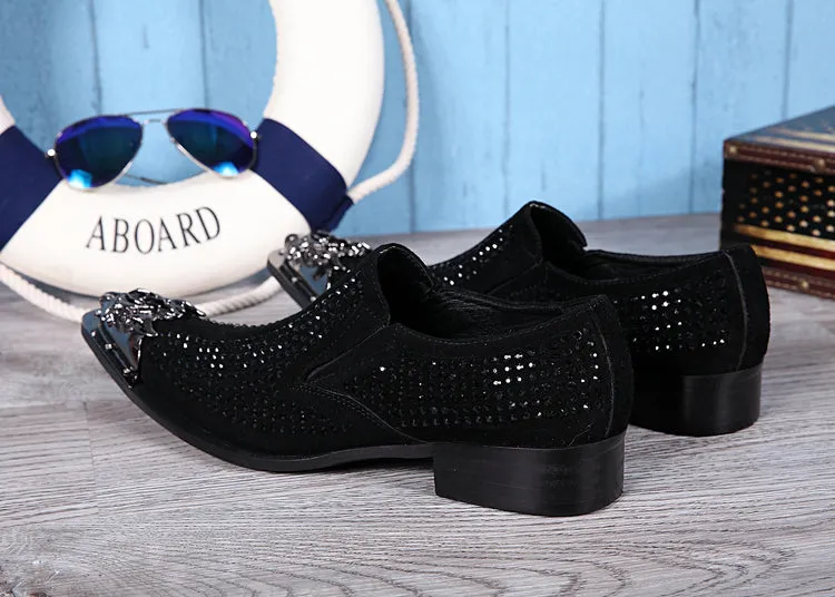Rhinestone Men Party Leather Shoes Wedding Prom Dress Shoes Male Pointed Toe Formal Shoes Big Size
