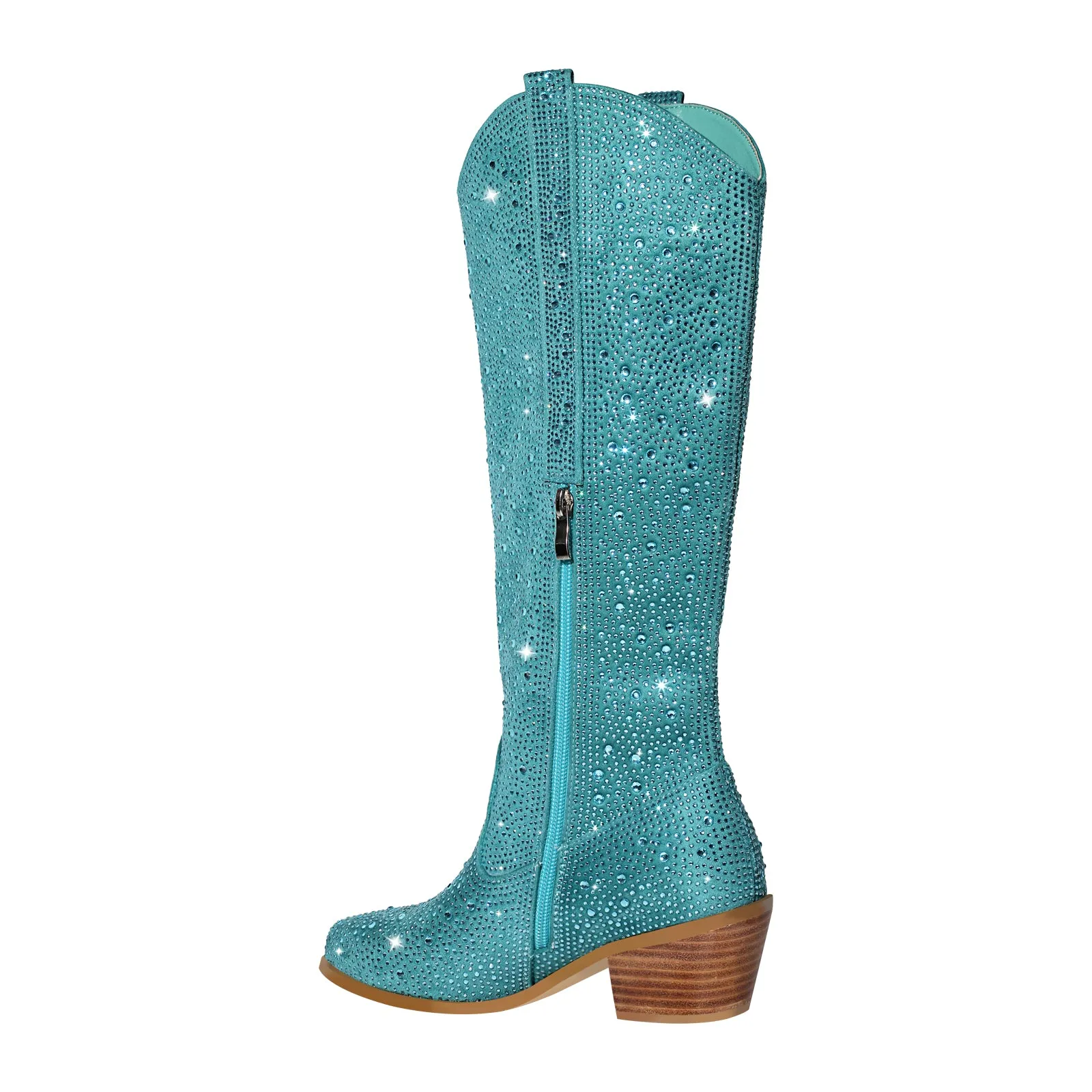 Rhinestone Round Toe Knee-high Boots