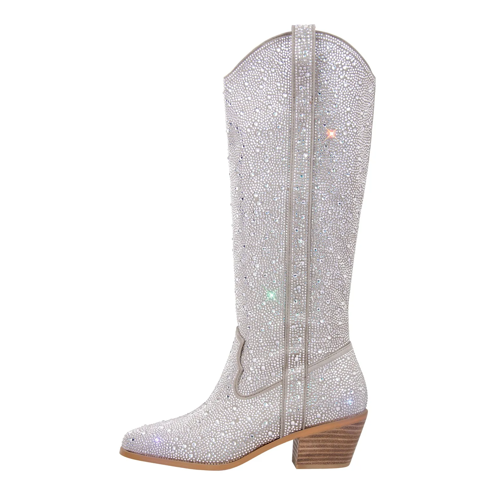 Rhinestone Round Toe Knee-high Boots
