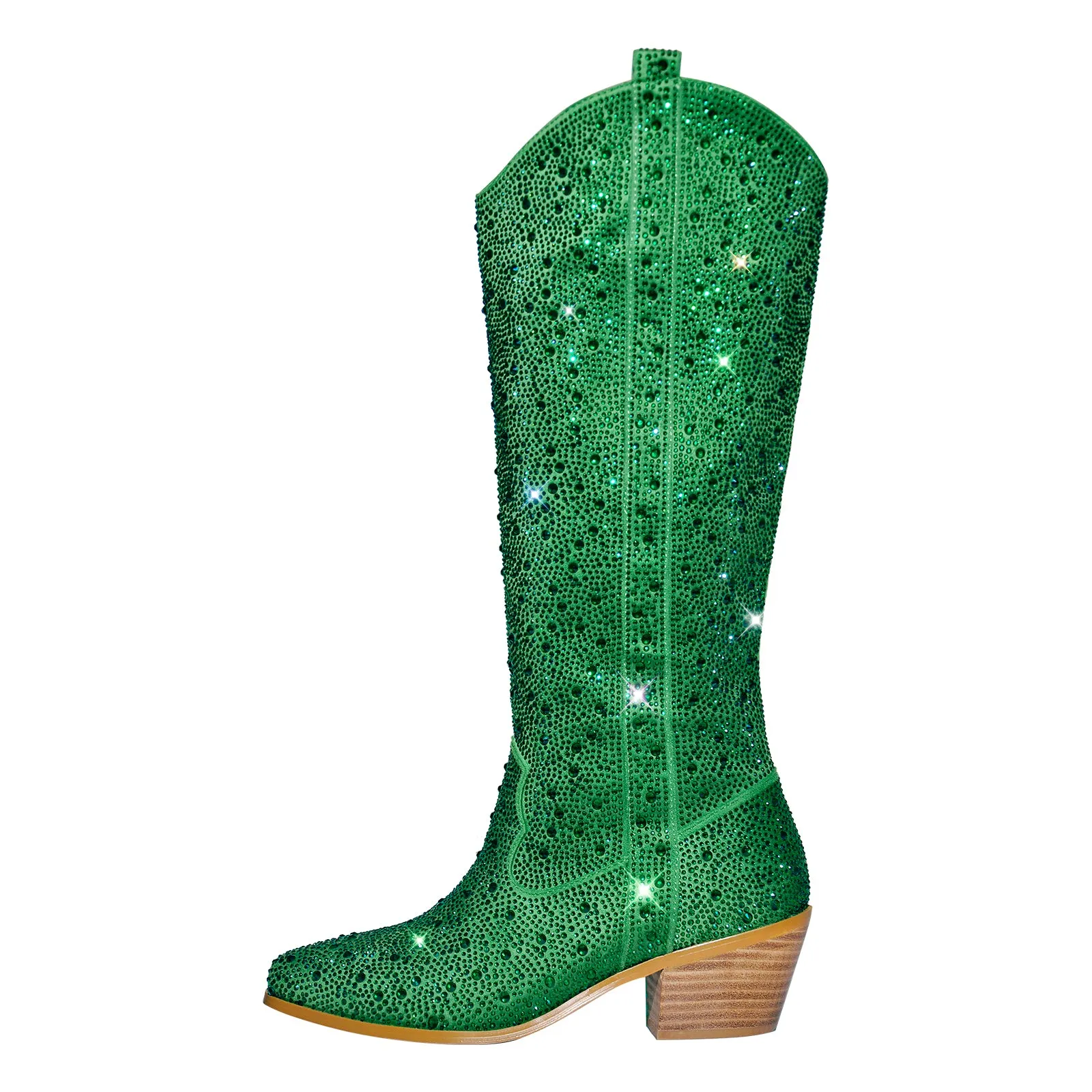 Rhinestone Round Toe Knee-high Boots