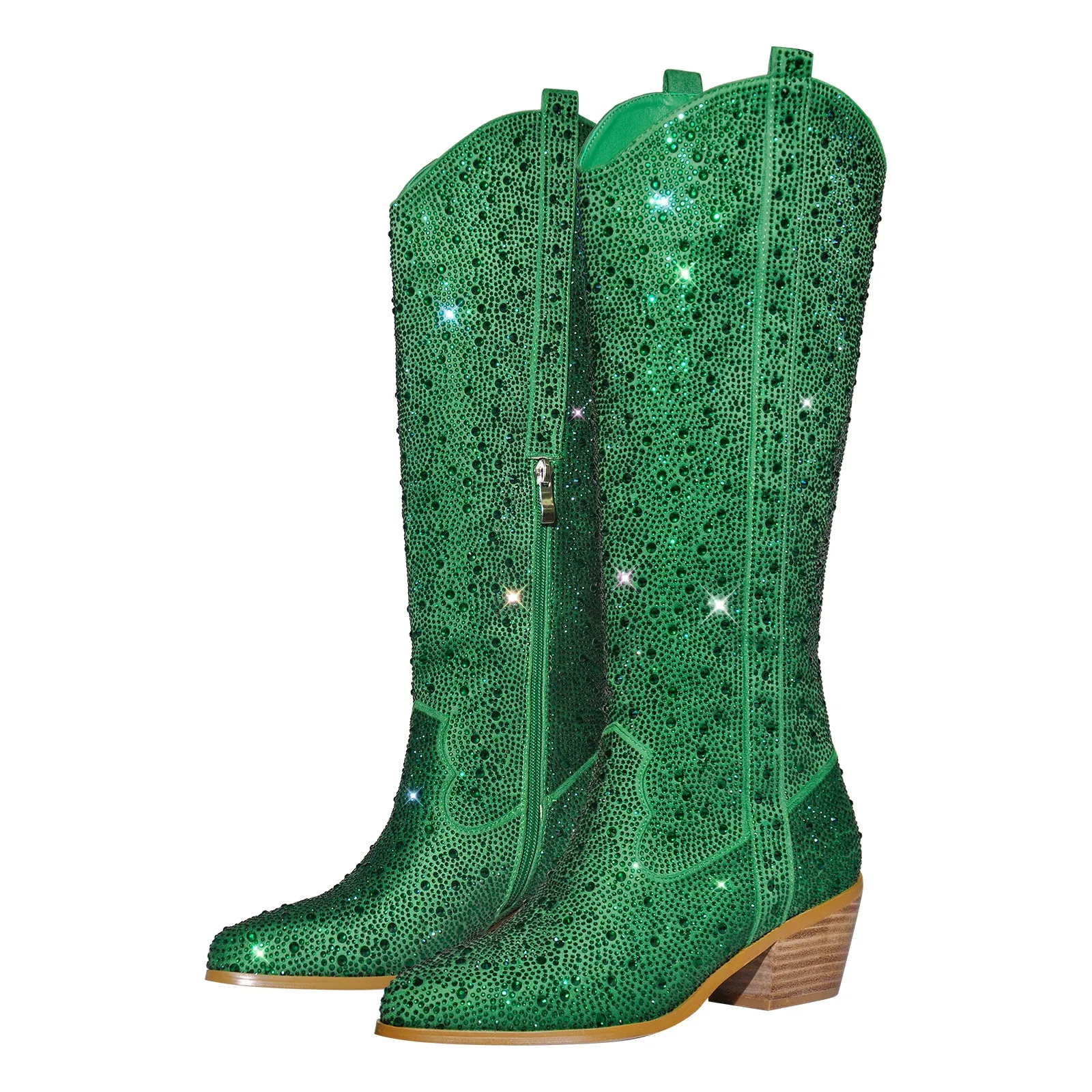 Rhinestone Round Toe Knee-high Boots