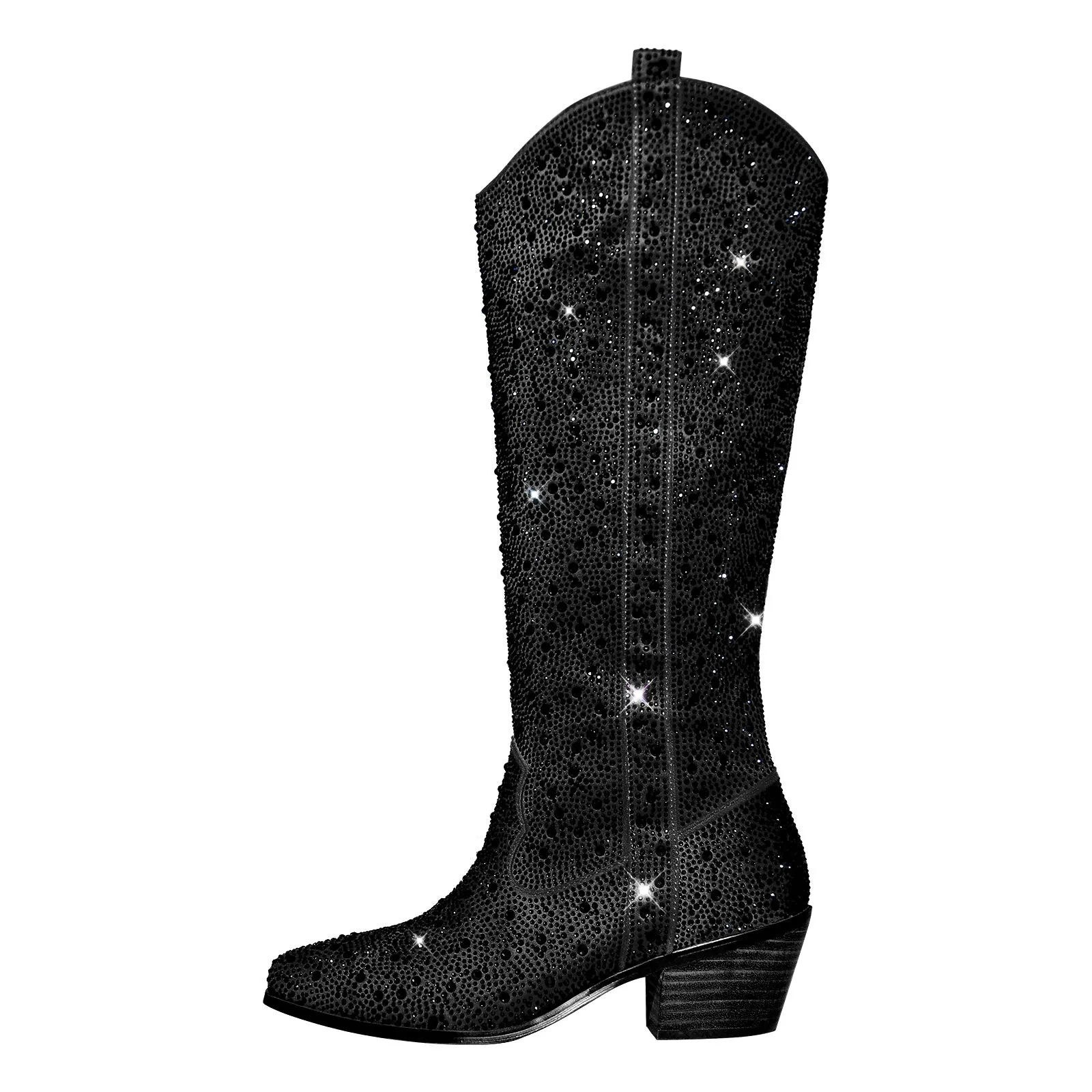 Rhinestone Round Toe Knee-high Boots