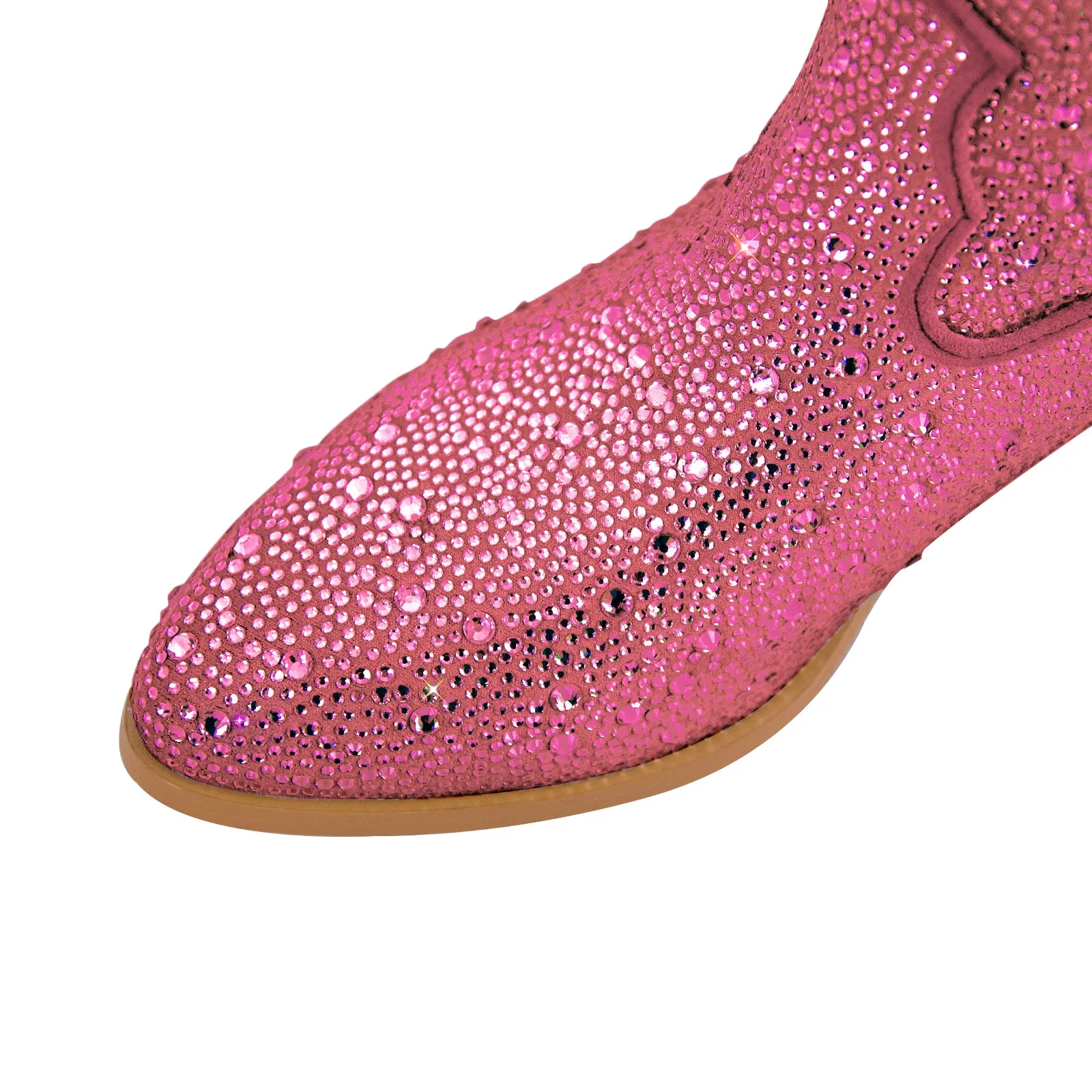 Rhinestone Round Toe Knee-high Boots