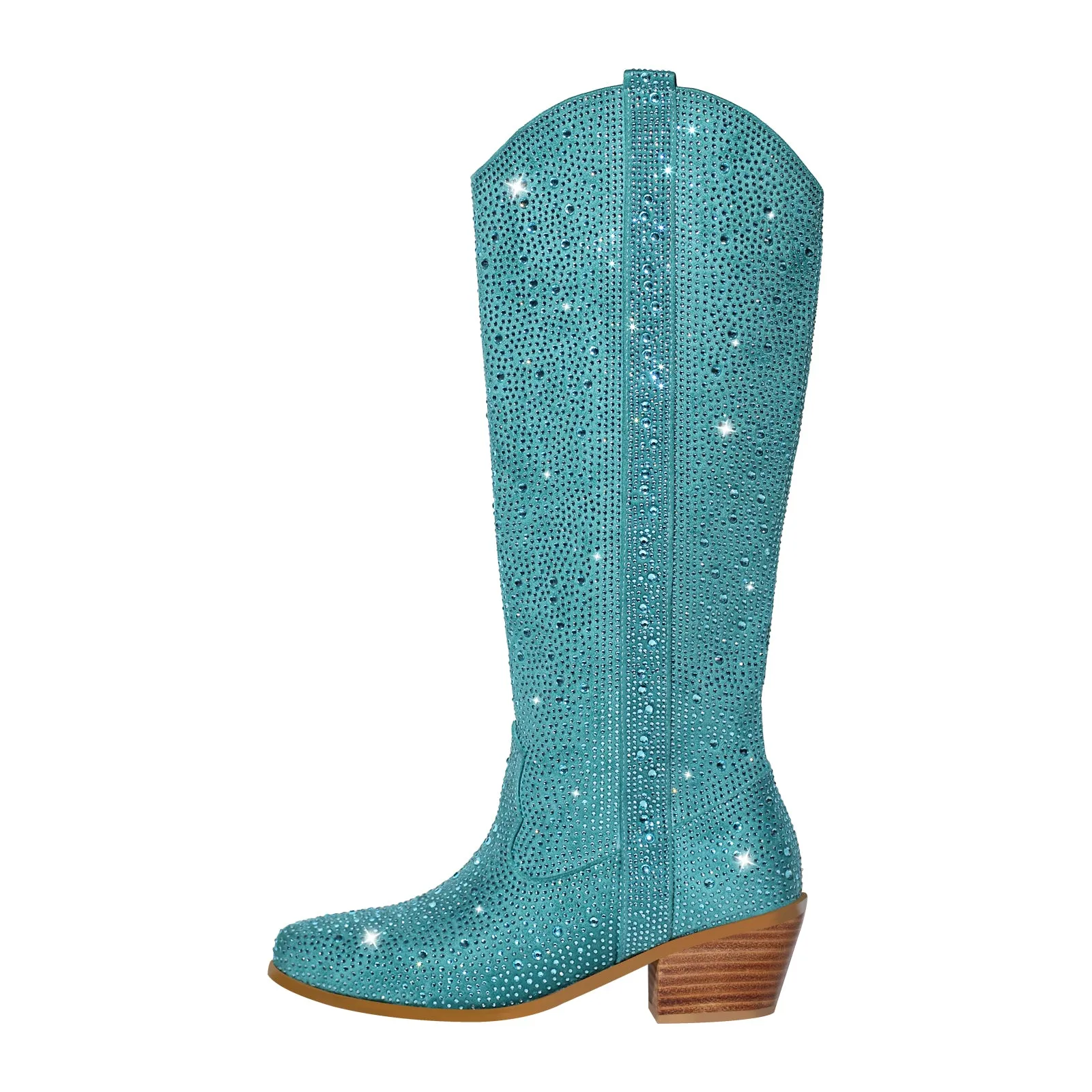 Rhinestone Round Toe Knee-high Boots