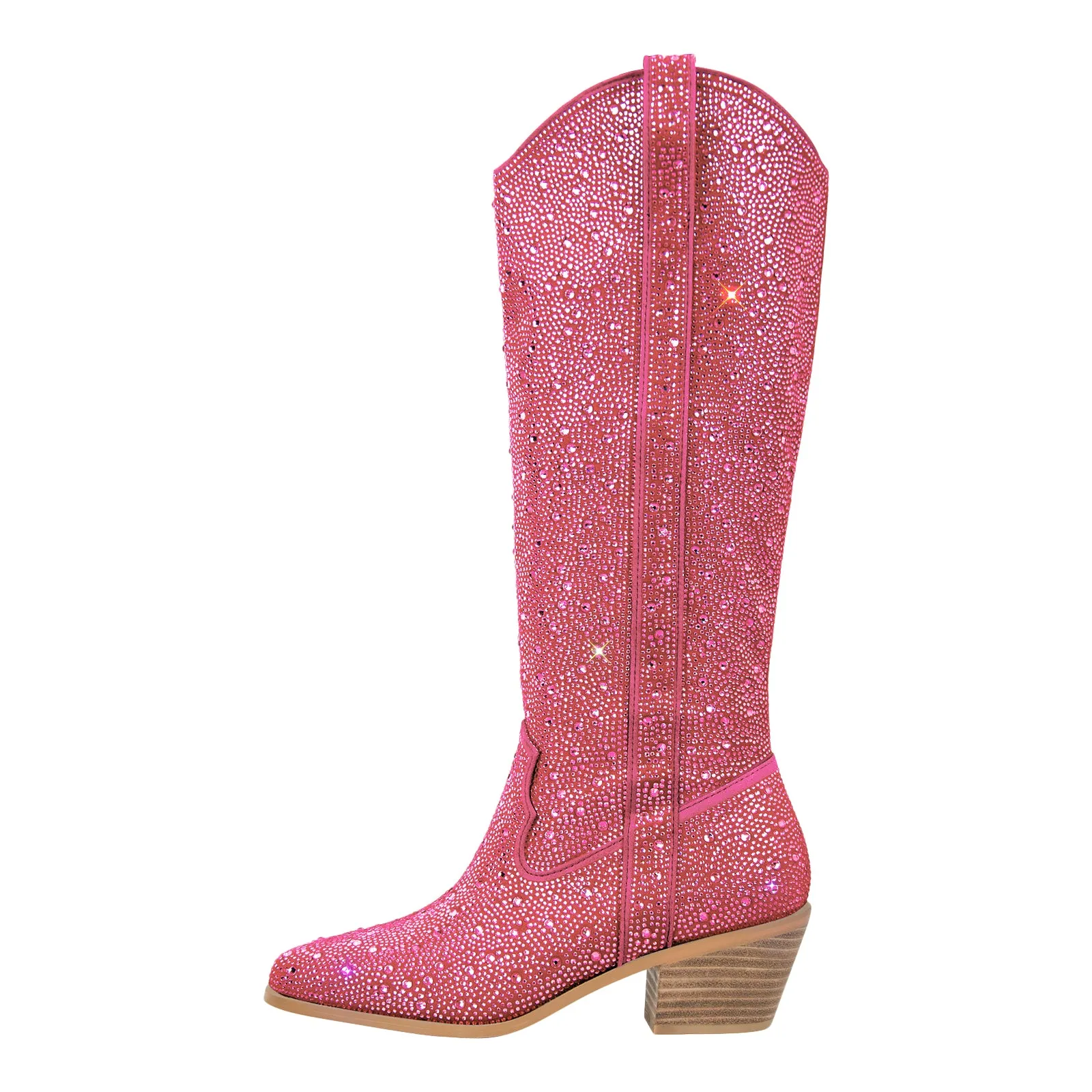Rhinestone Round Toe Knee-high Boots