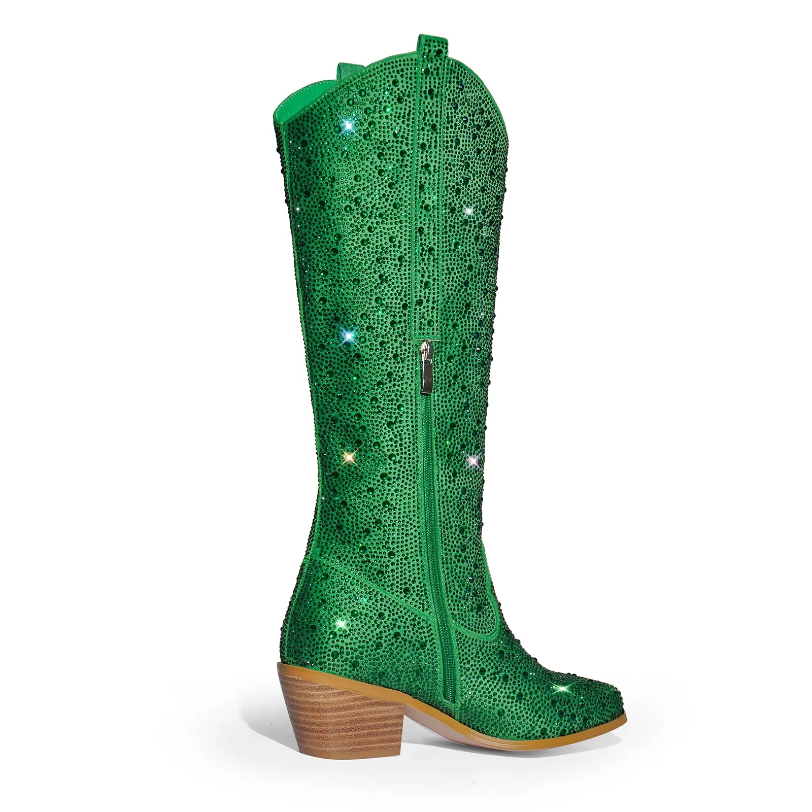 Rhinestone Round Toe Knee-high Boots