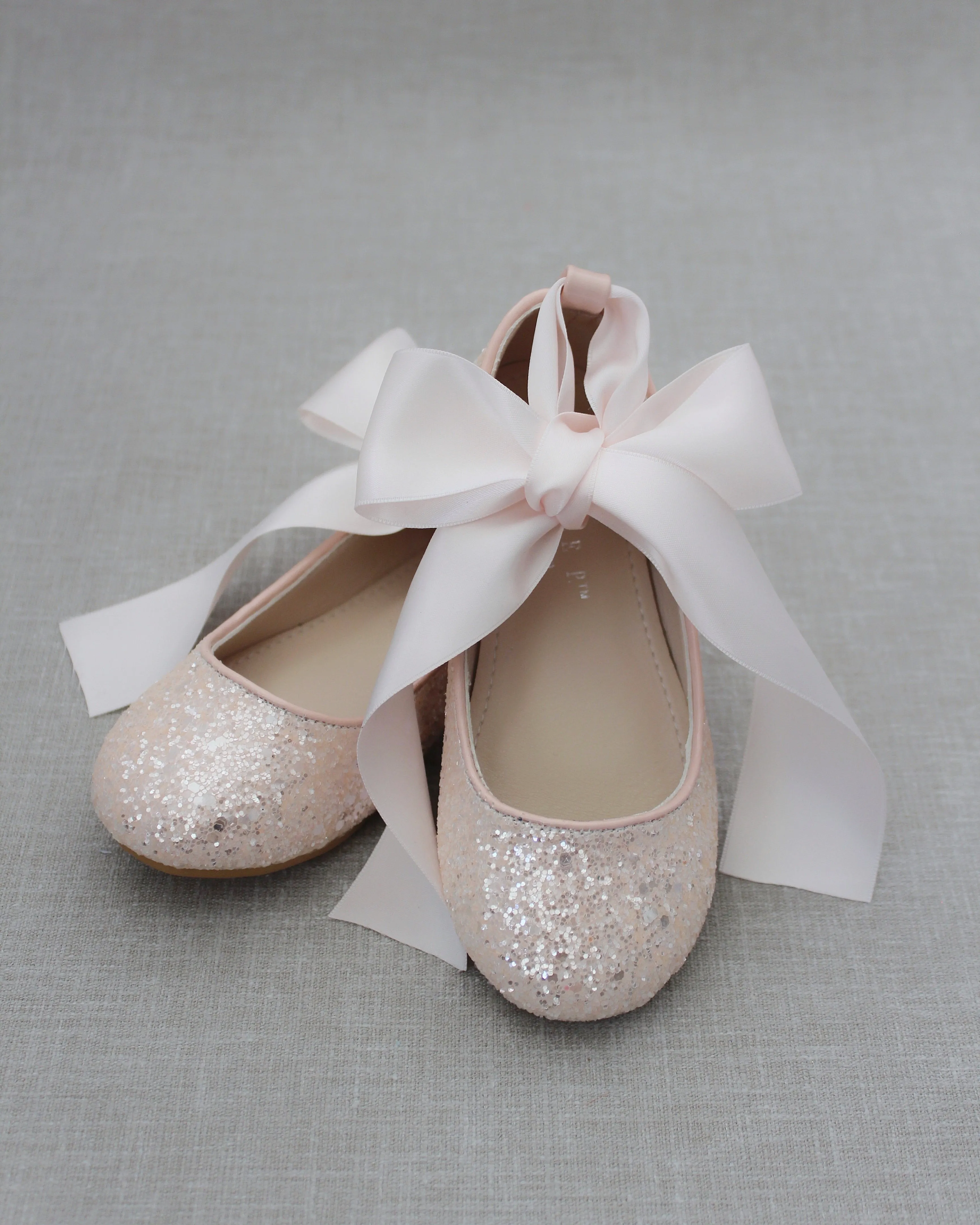 Rock Glitter Ballet Flats with Satin Ankle Strap