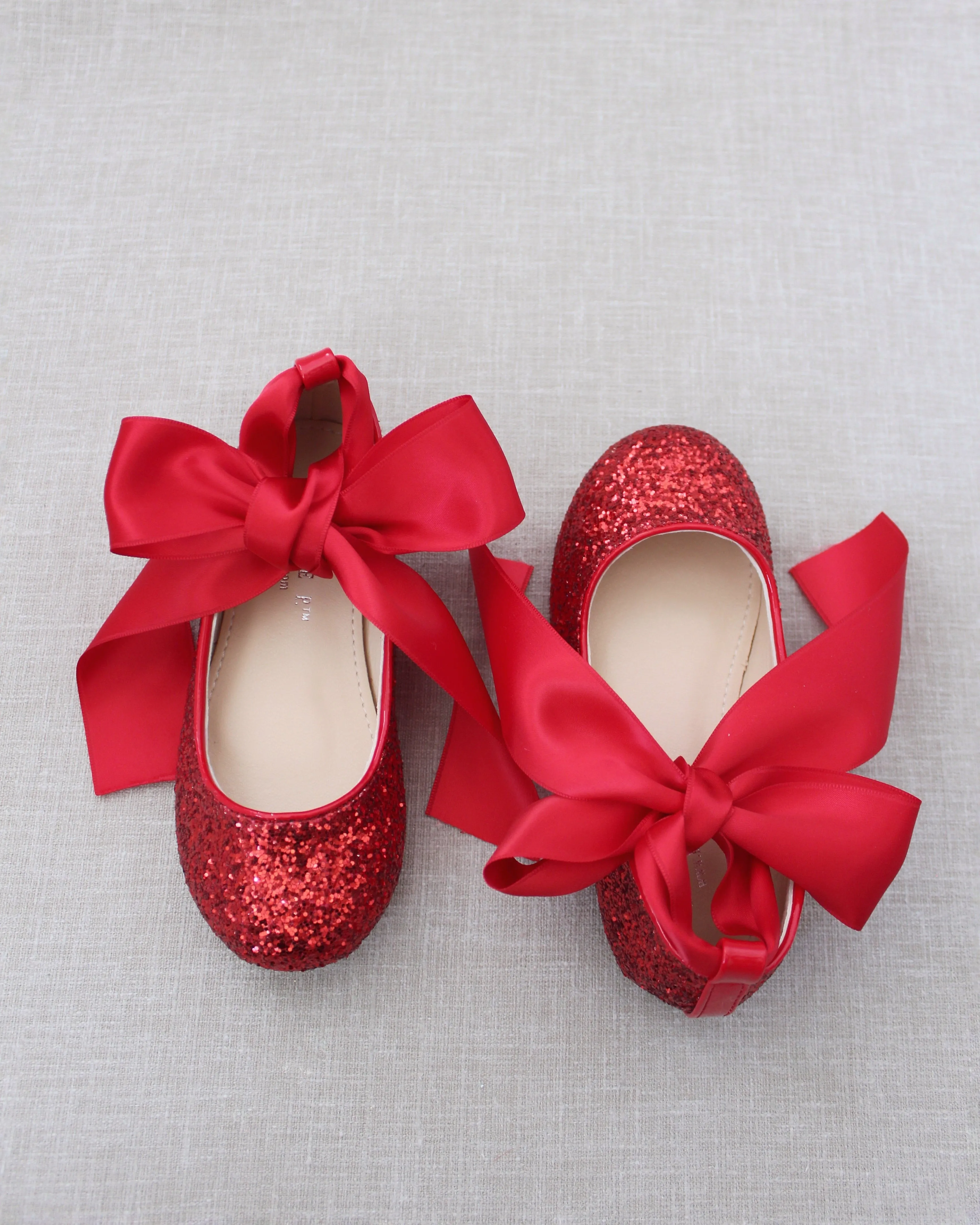 Rock Glitter Ballet Flats With Satin Ankle Strap