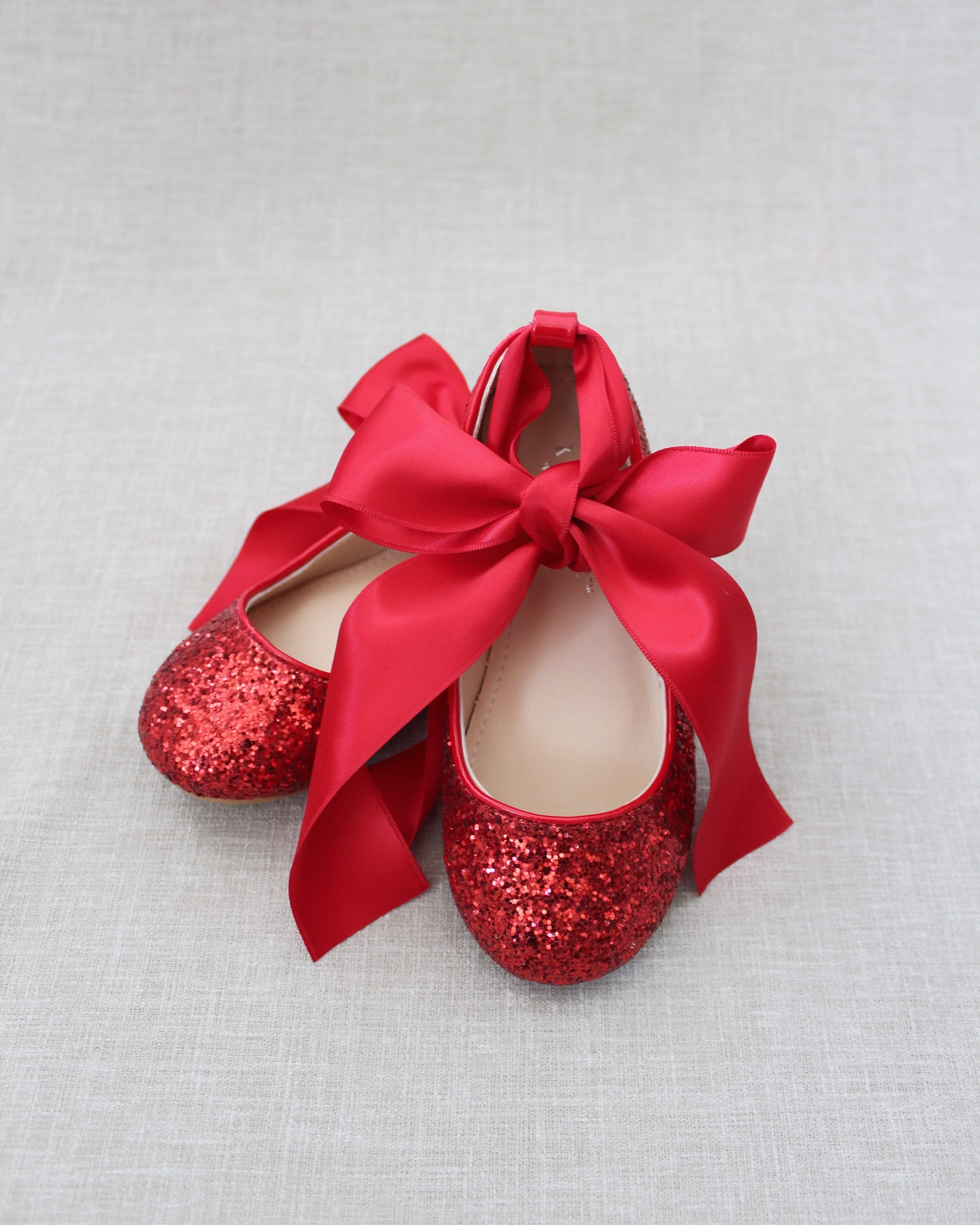 Rock Glitter Ballet Flats With Satin Ankle Strap