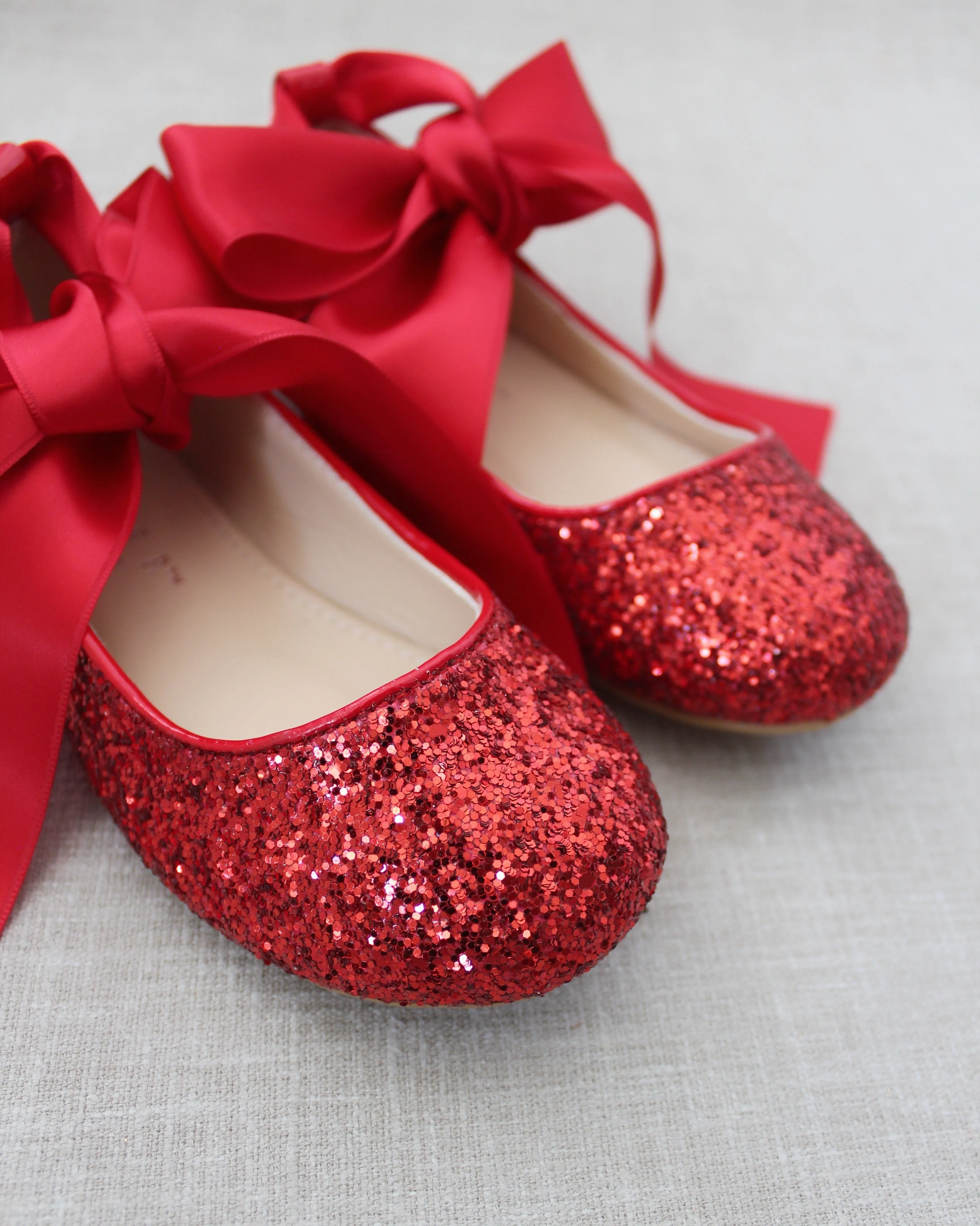 Rock Glitter Ballet Flats With Satin Ankle Strap