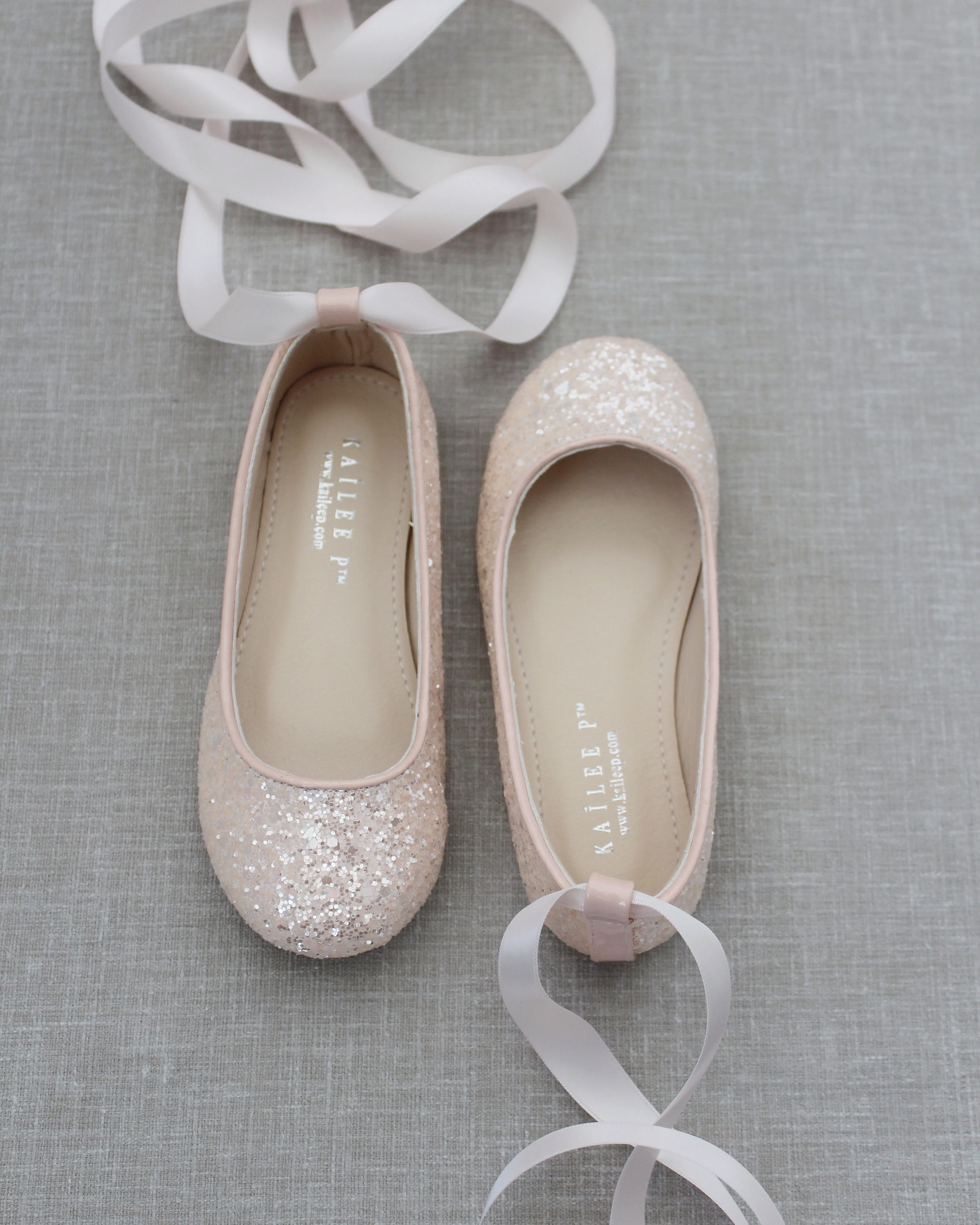 Rock Glitter Ballet Flats with Satin Ankle Strap