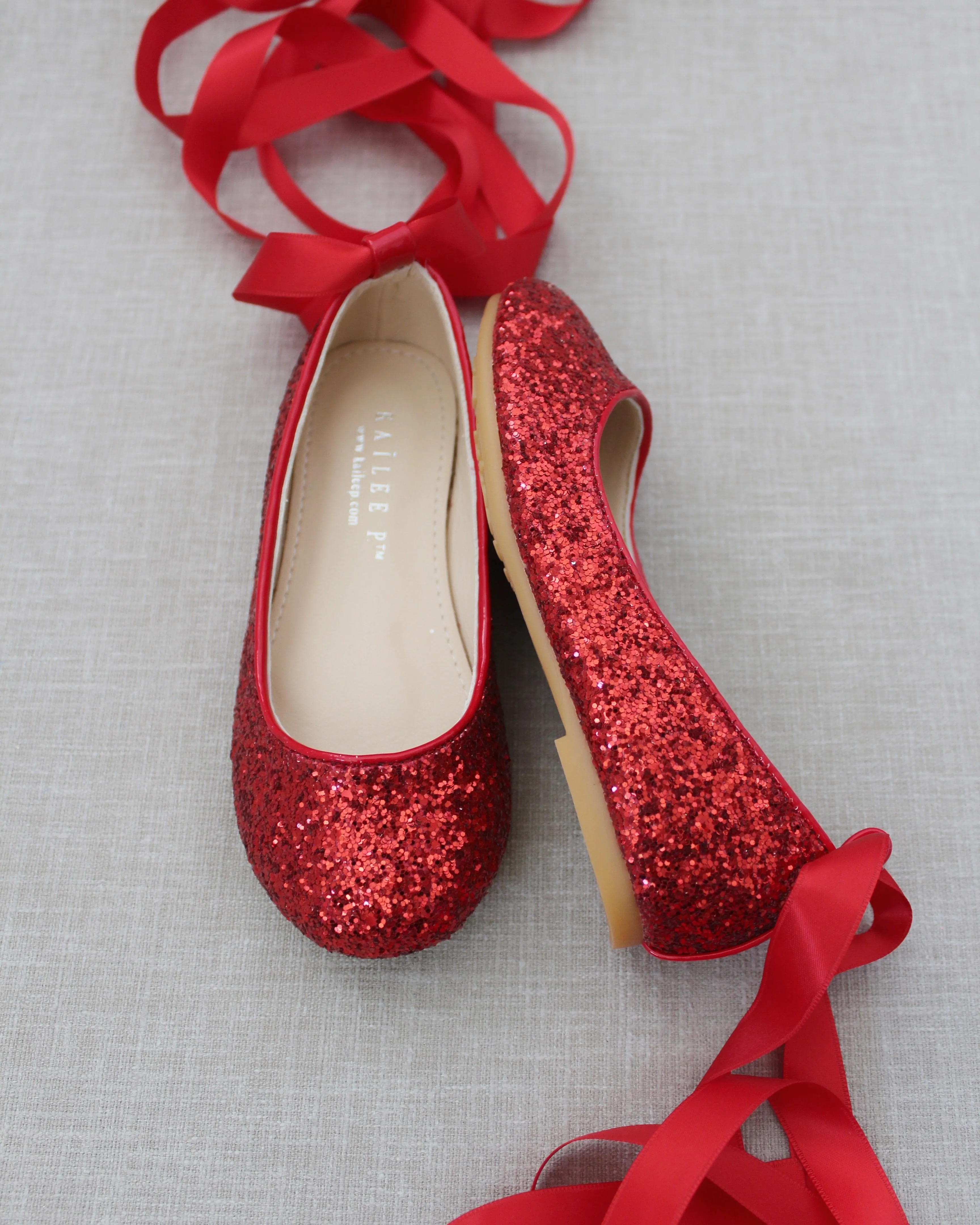 Rock Glitter Ballet Flats With Satin Ankle Strap