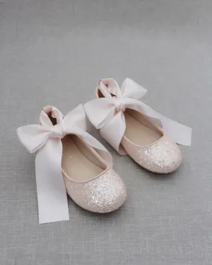 Rock Glitter Ballet Flats with Satin Ankle Strap