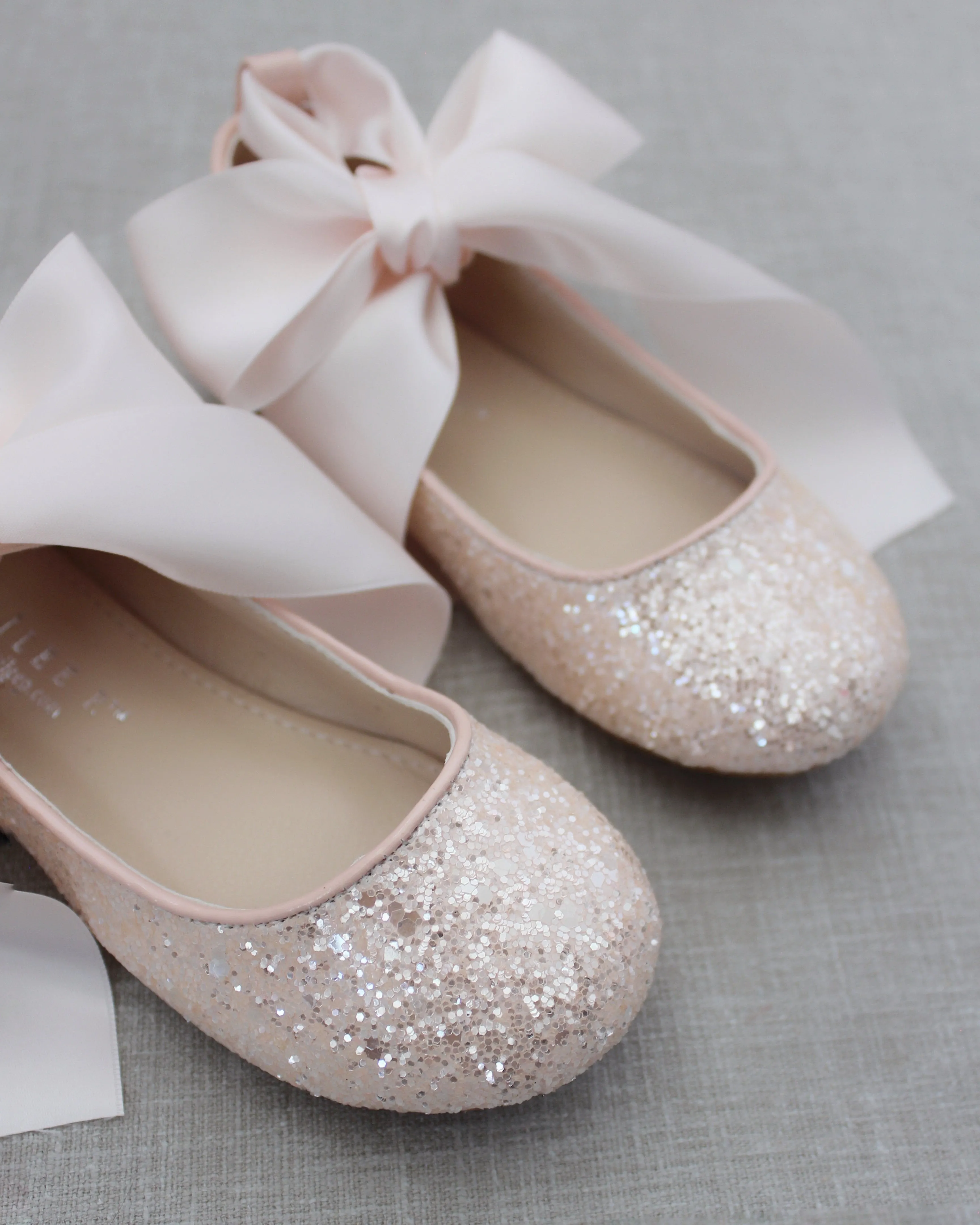 Rock Glitter Ballet Flats with Satin Ankle Strap