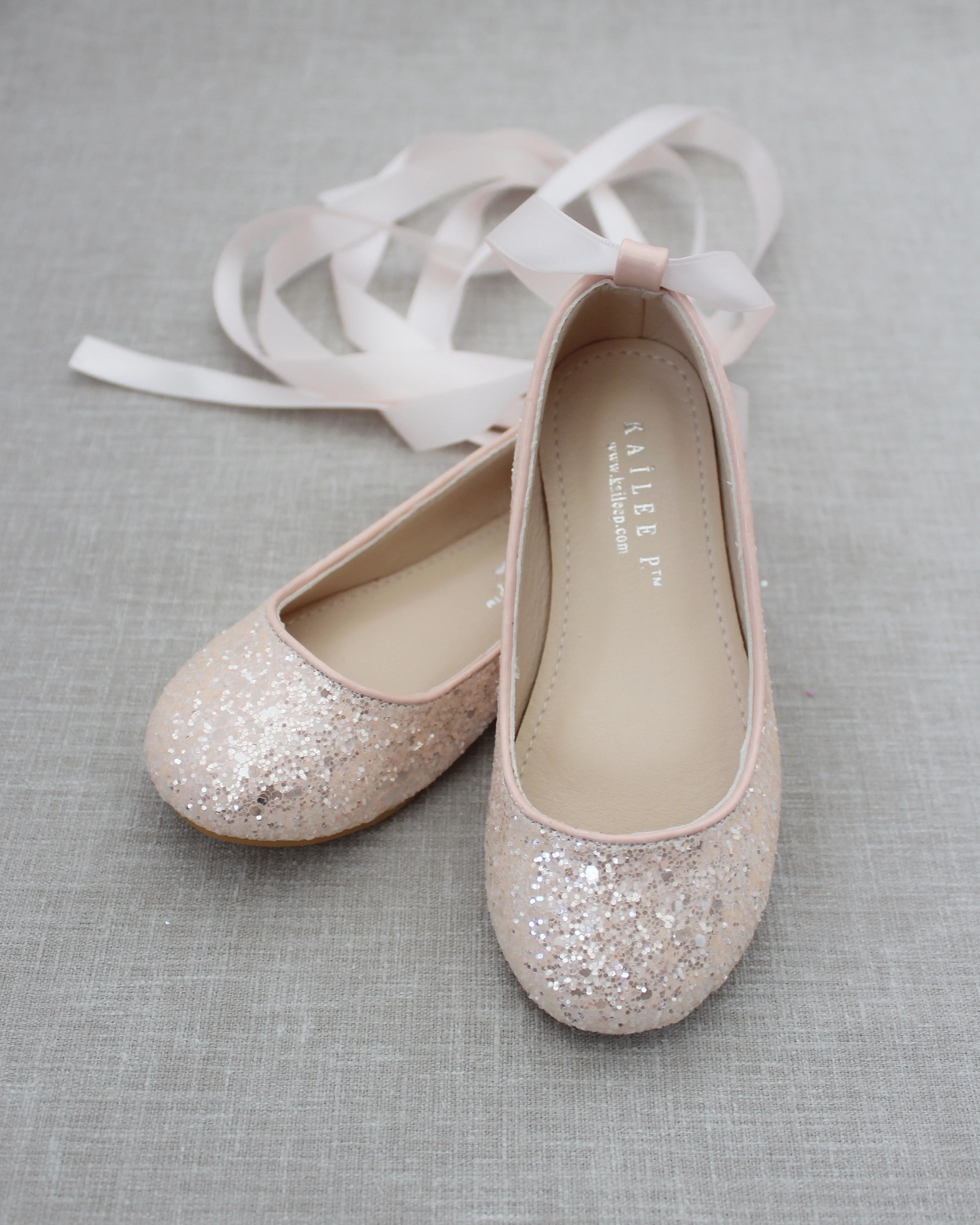 Rock Glitter Ballet Flats with Satin Ankle Strap