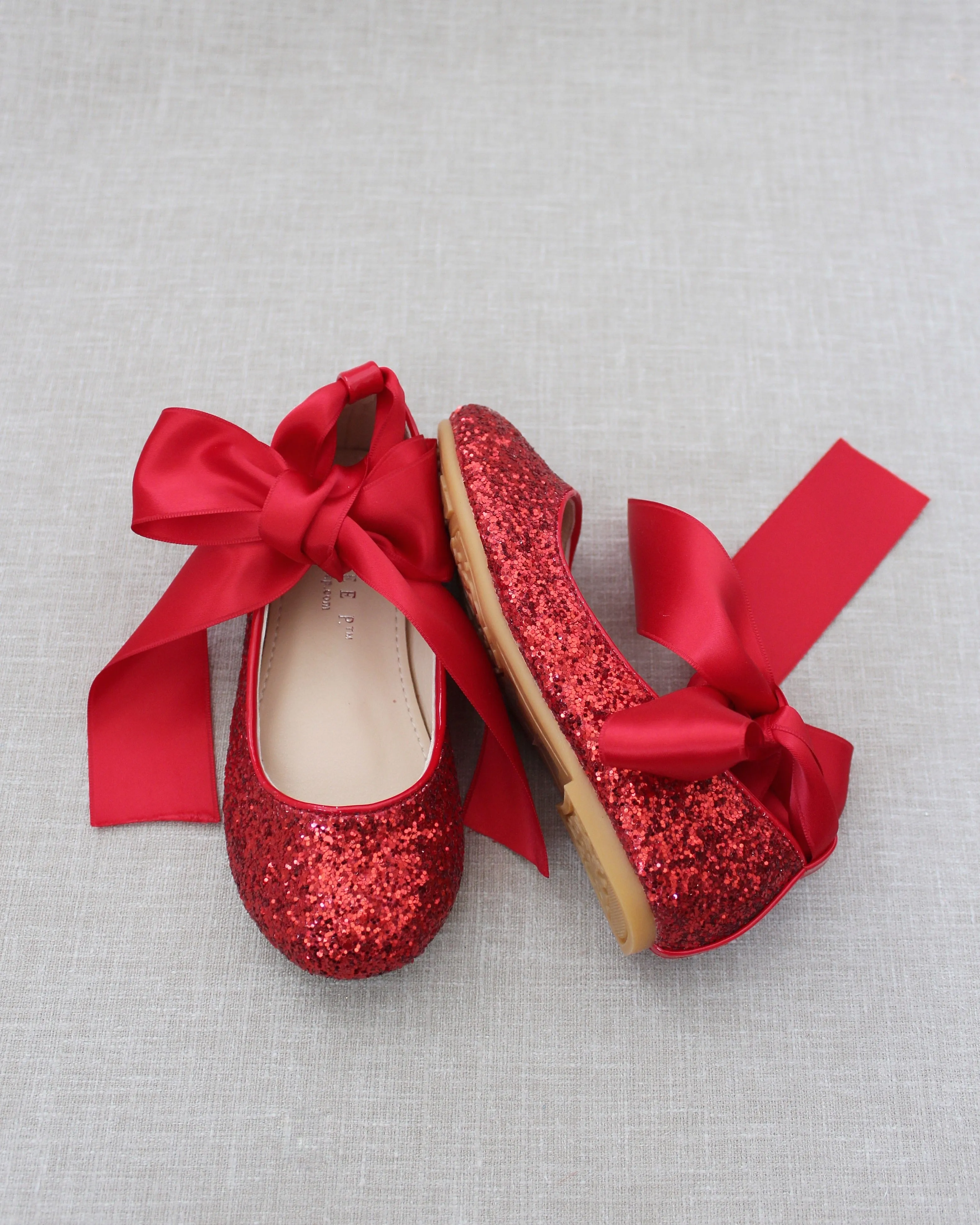 Rock Glitter Ballet Flats With Satin Ankle Strap