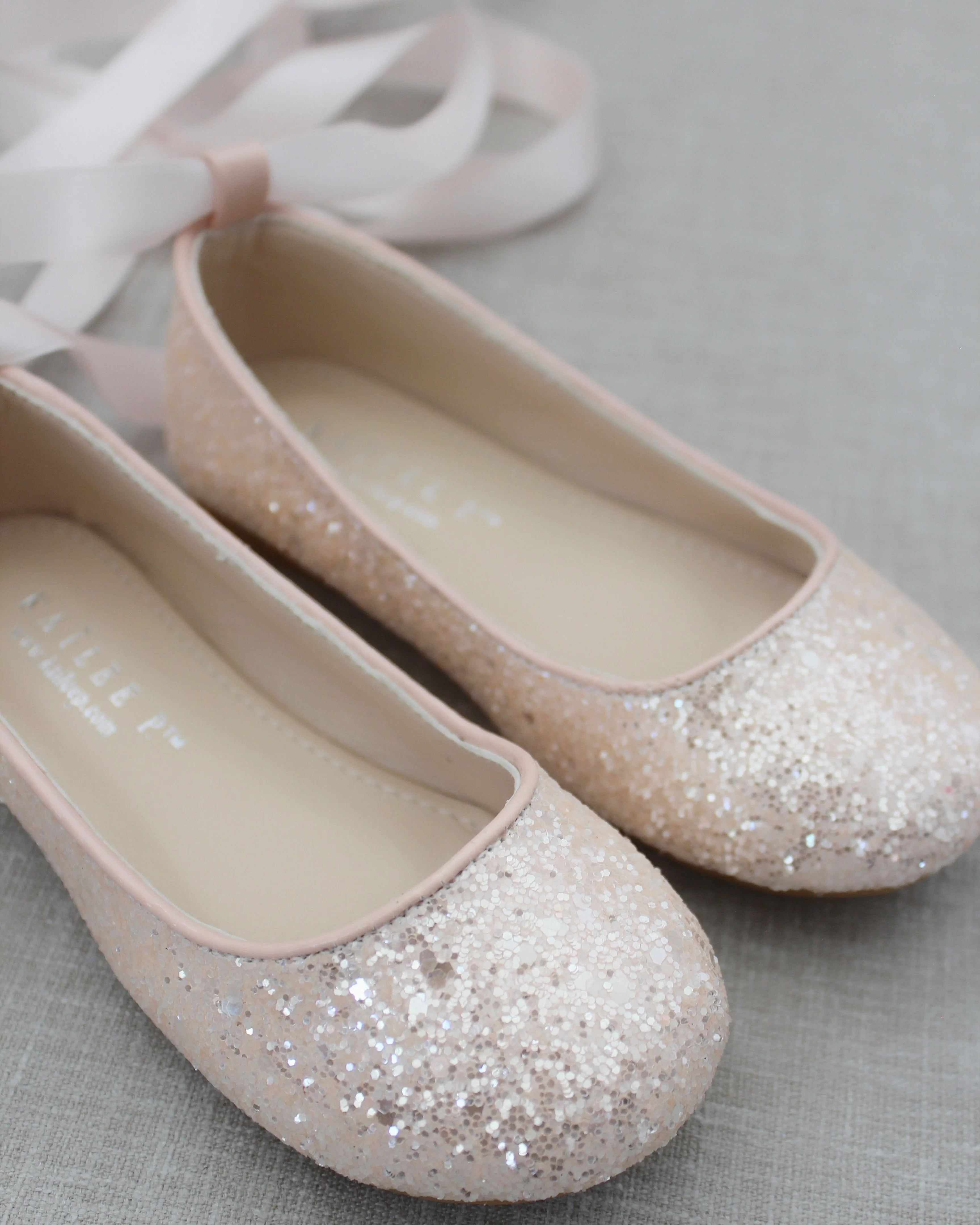 Rock Glitter Ballet Flats with Satin Ankle Strap