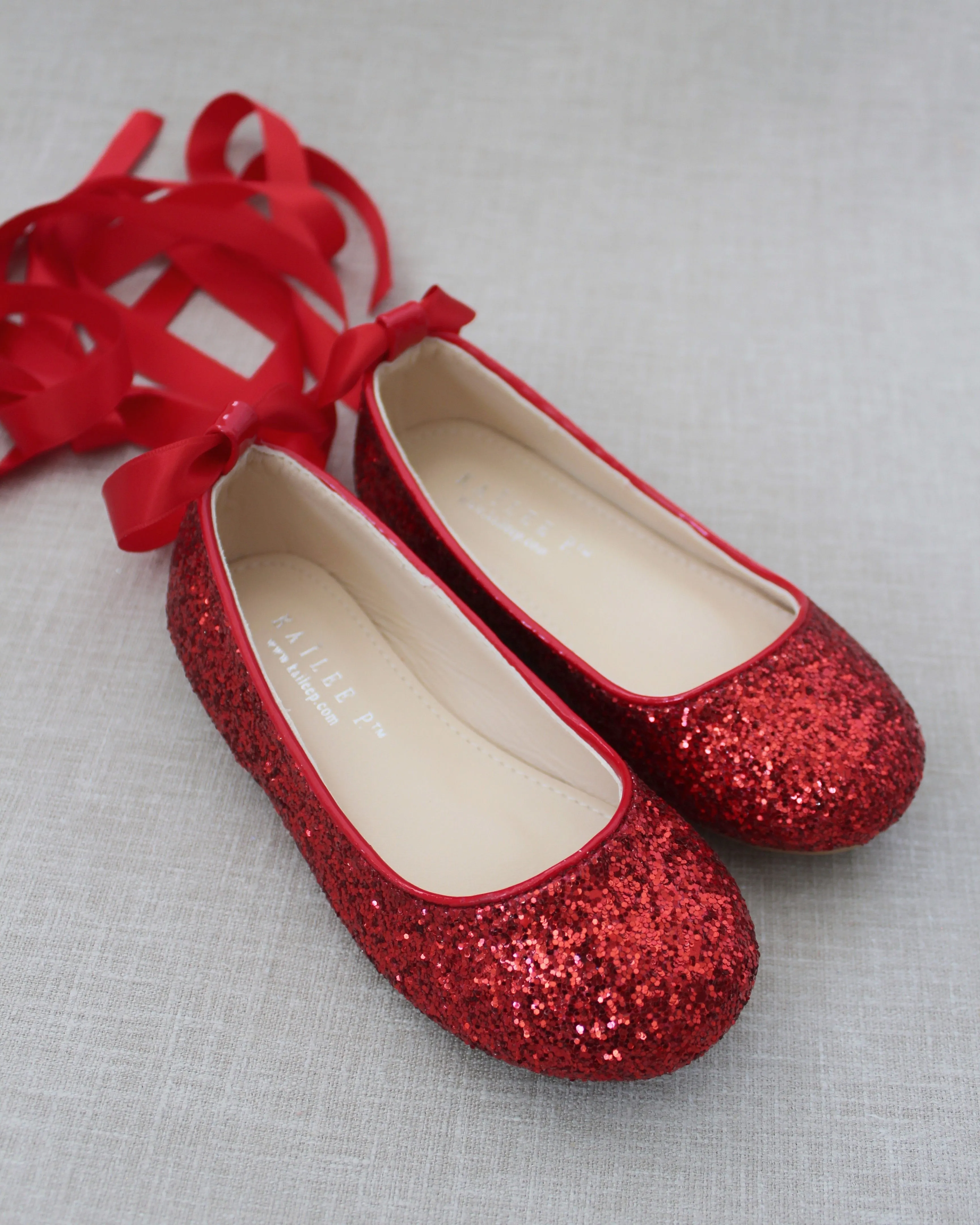 Rock Glitter Ballet Flats With Satin Ankle Strap