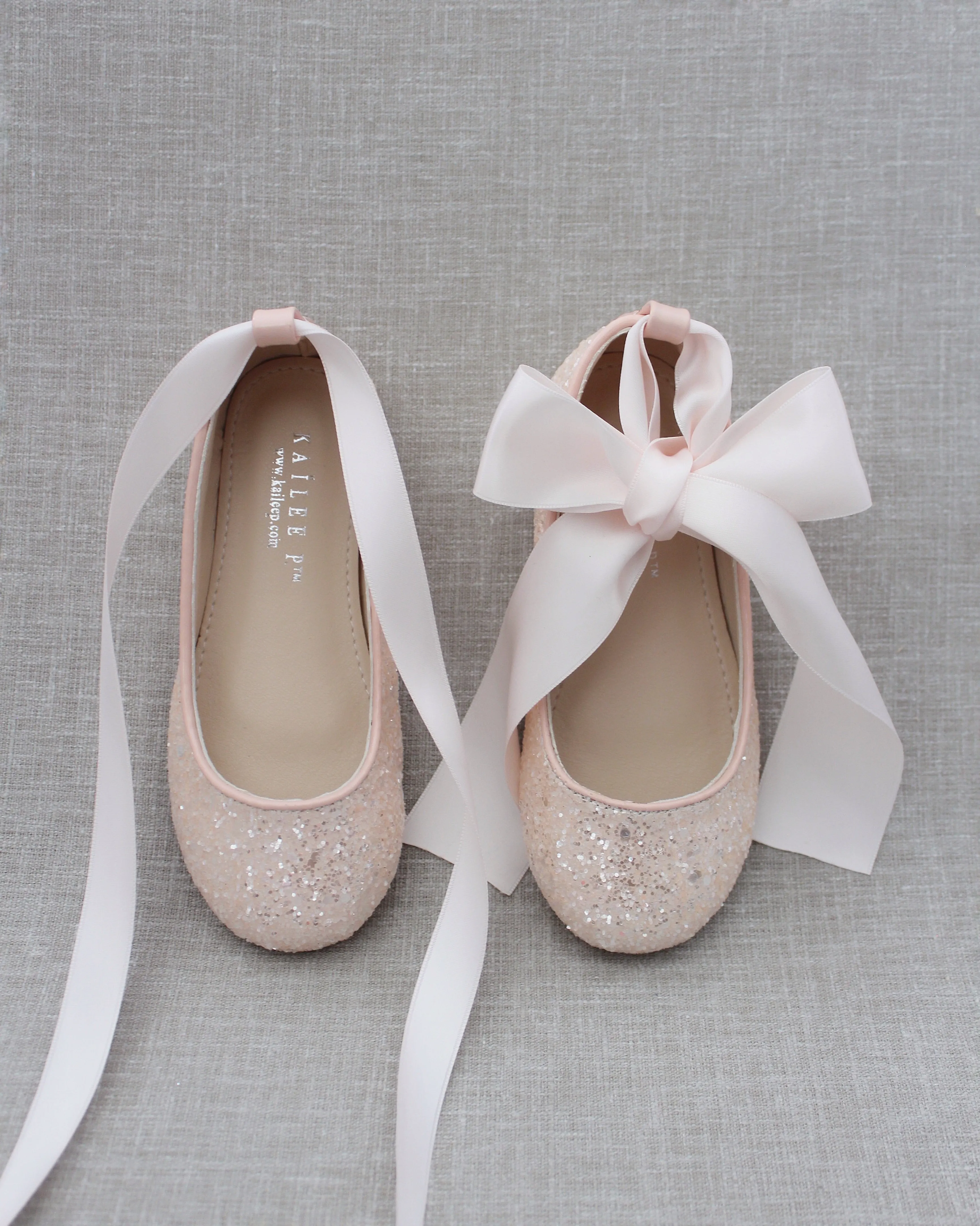 Rock Glitter Ballet Flats with Satin Ankle Strap