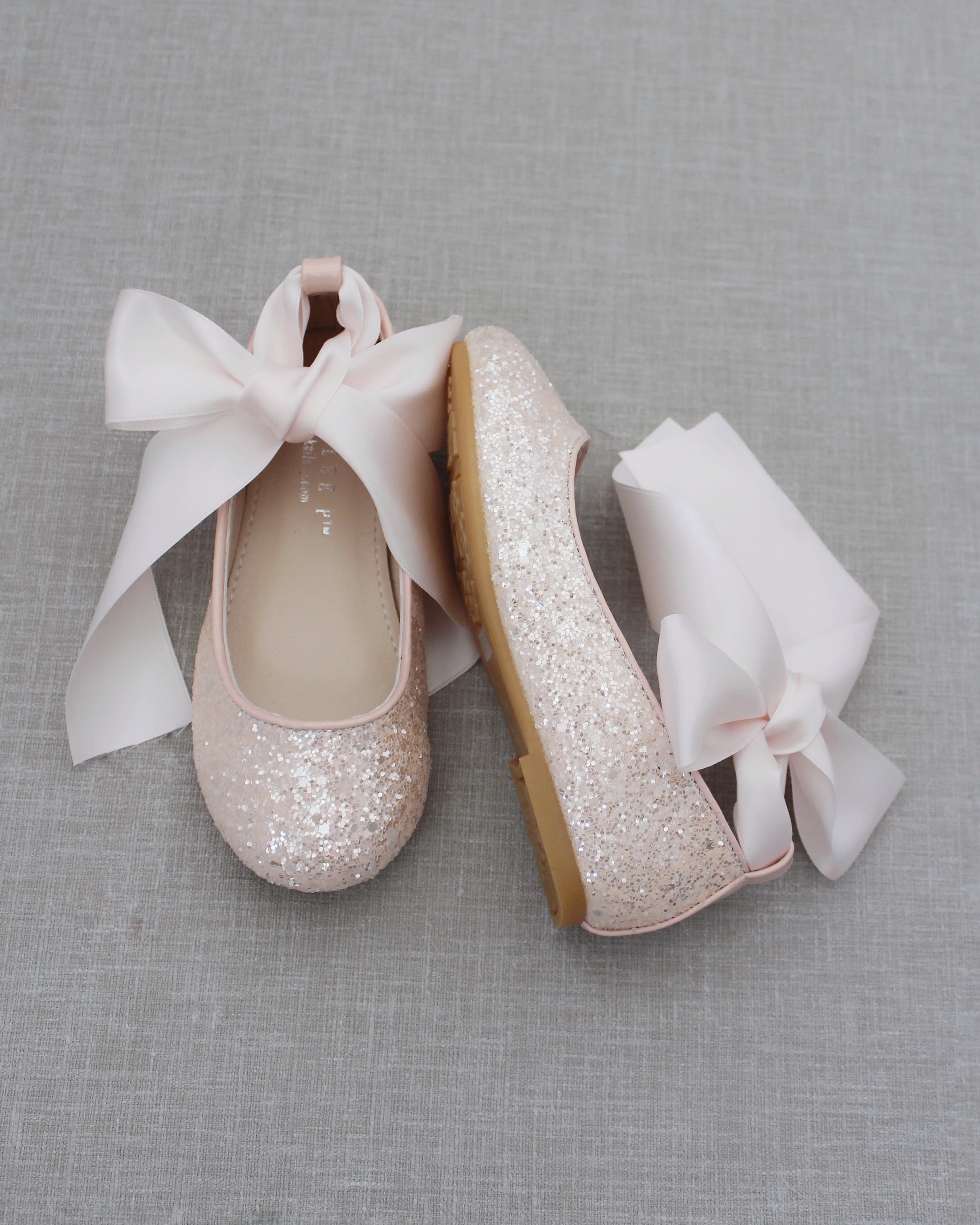 Rock Glitter Ballet Flats with Satin Ankle Strap