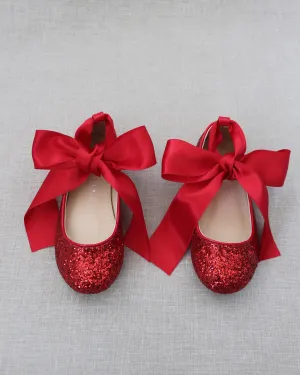 Rock Glitter Ballet Flats With Satin Ankle Strap
