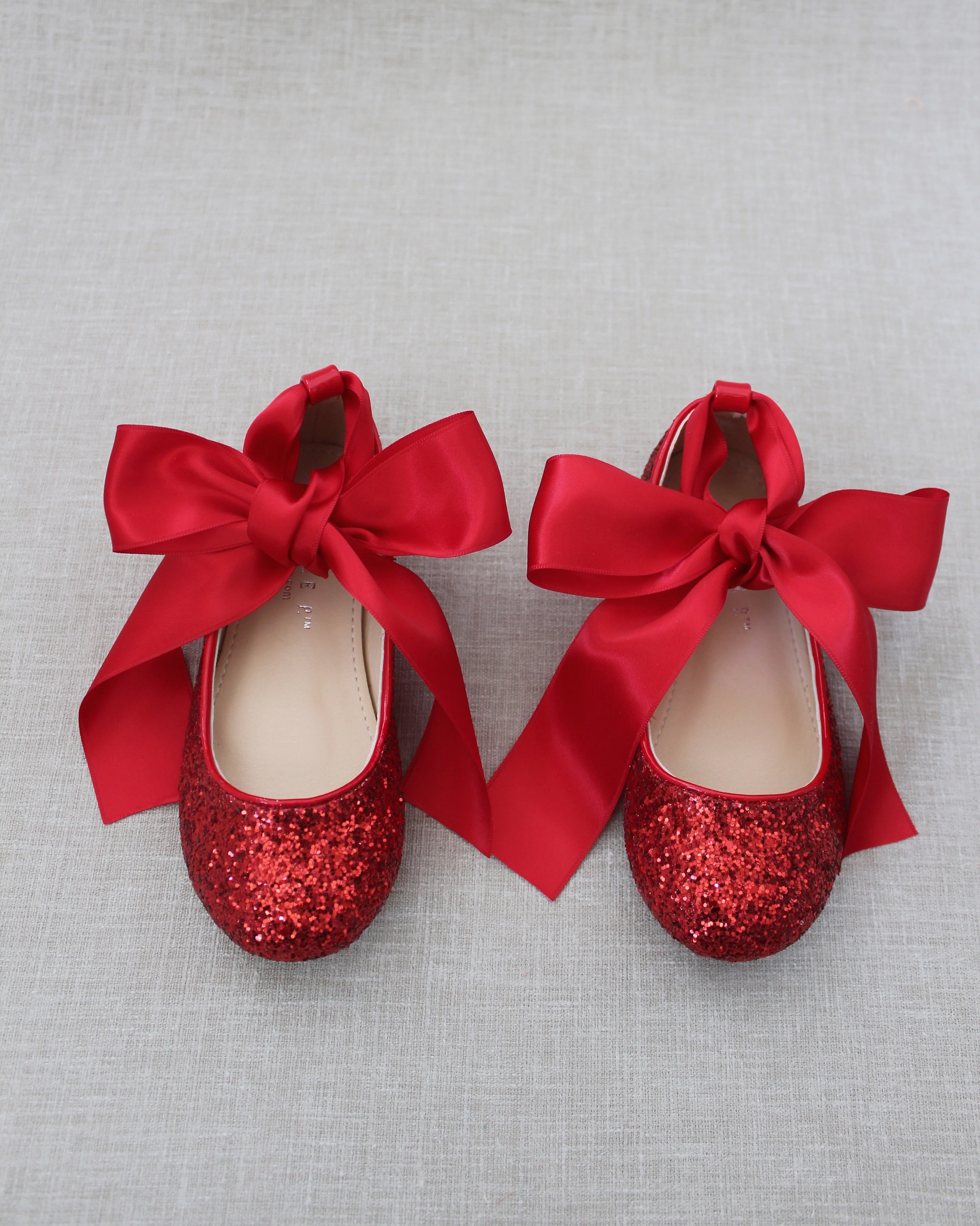 Rock Glitter Ballet Flats With Satin Ankle Strap