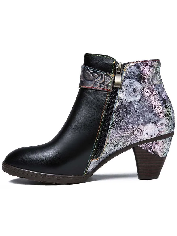 Rylan Handmade Floral Embossed Ankle Boots