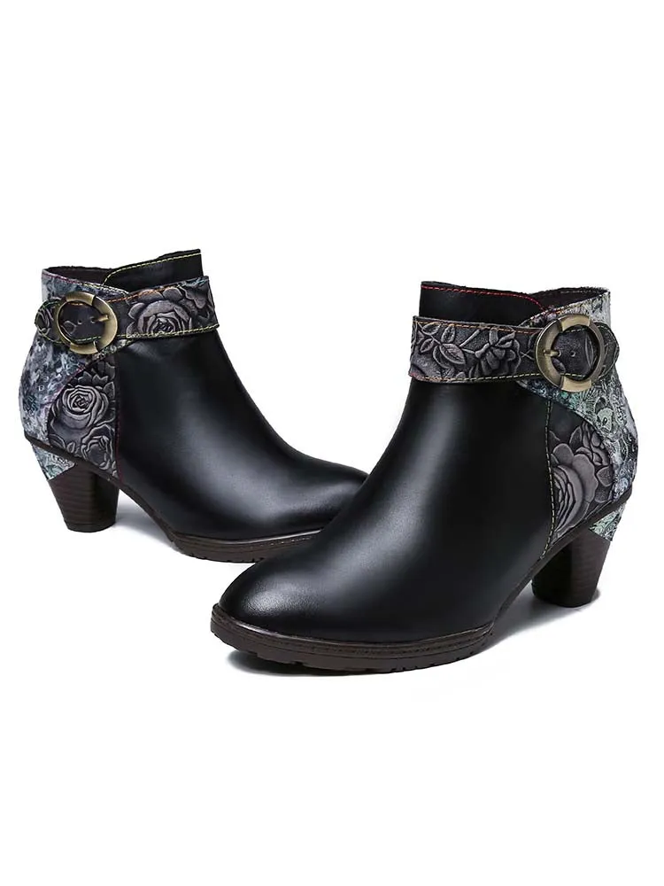 Rylan Handmade Floral Embossed Ankle Boots