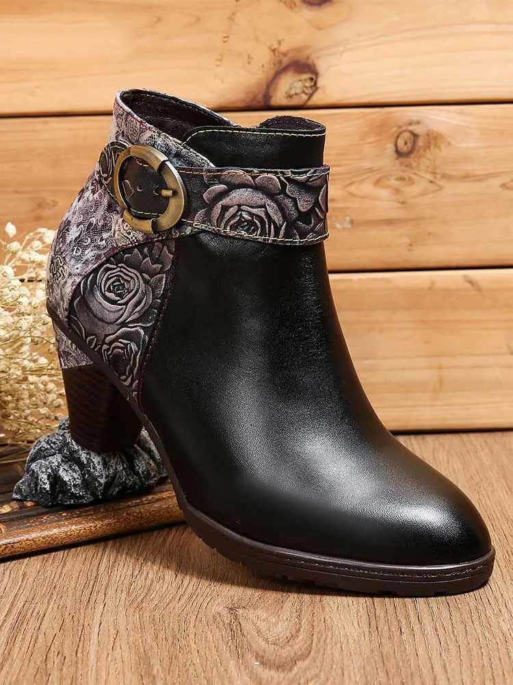 Rylan Handmade Floral Embossed Ankle Boots