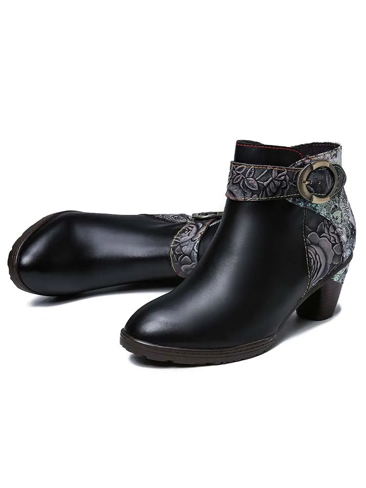 Rylan Handmade Floral Embossed Ankle Boots