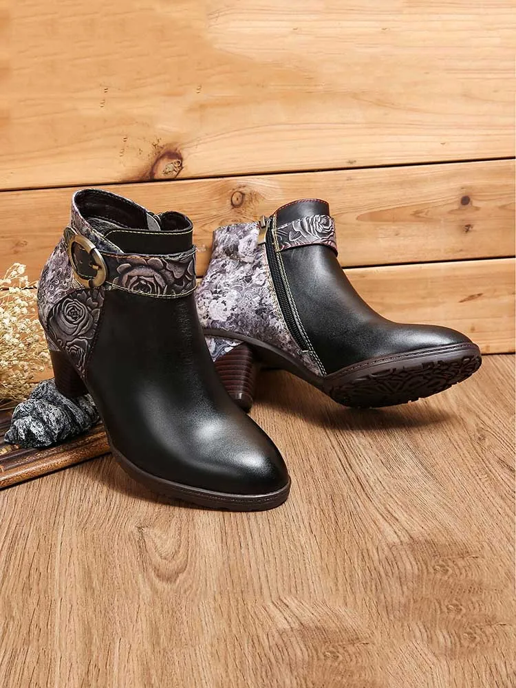 Rylan Handmade Floral Embossed Ankle Boots