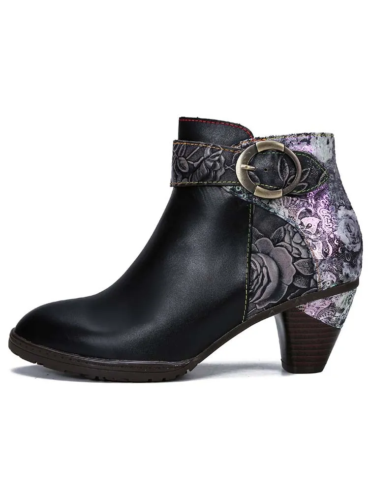 Rylan Handmade Floral Embossed Ankle Boots