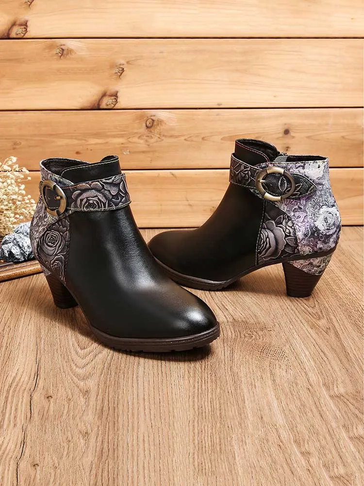 Rylan Handmade Floral Embossed Ankle Boots