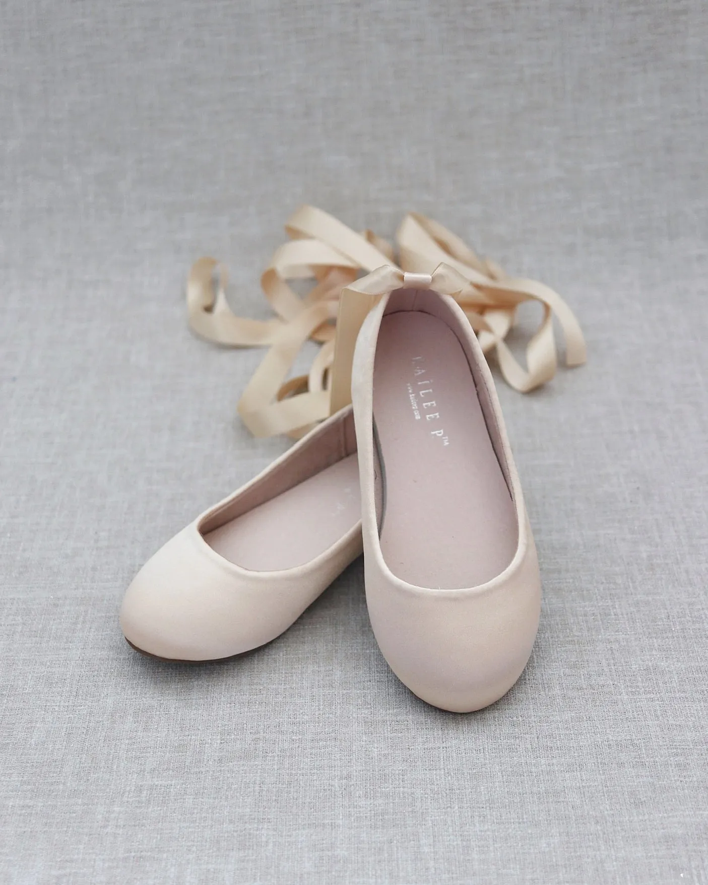 Satin Ballet Flats with Ankle Tie or Ballerina Lace Up
