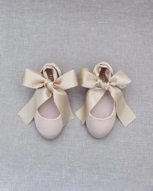 Satin Ballet Flats with Ankle Tie or Ballerina Lace Up