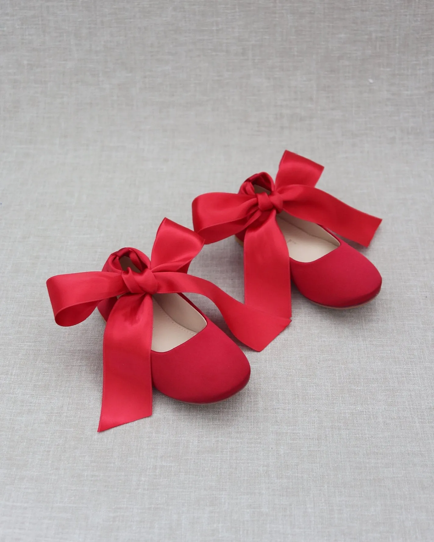 Satin Ballet Flats with Ankle Tie or Ballerina Lace Up