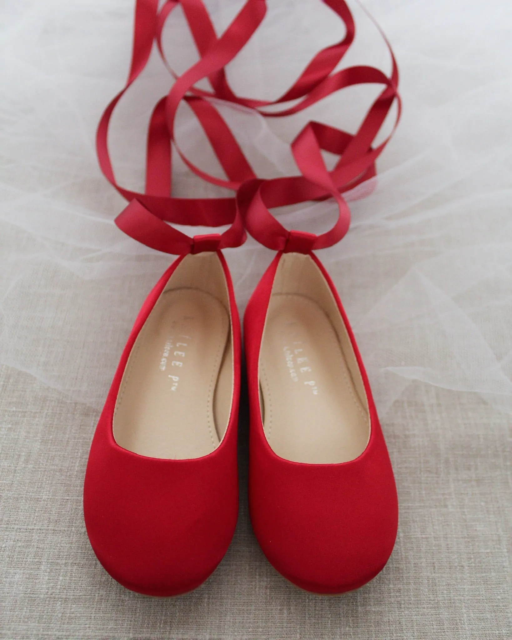 Satin Ballet Flats with Ankle Tie or Ballerina Lace Up