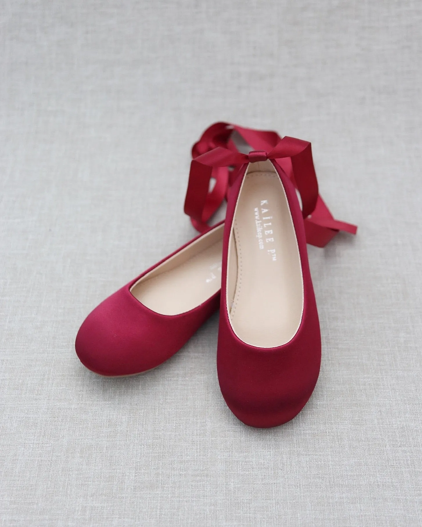 Satin Ballet Flats with Ankle Tie or Ballerina Lace Up