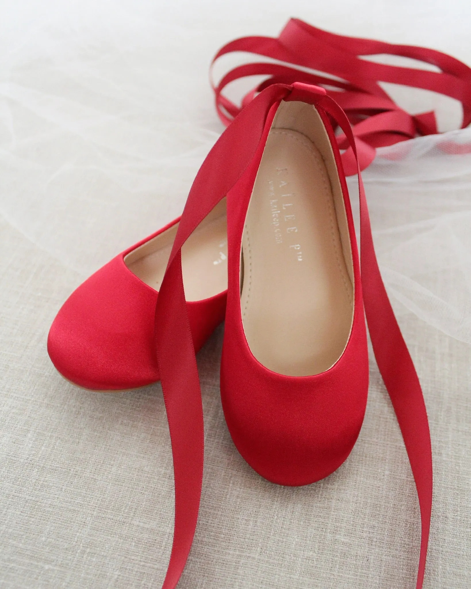Satin Ballet Flats with Ankle Tie or Ballerina Lace Up