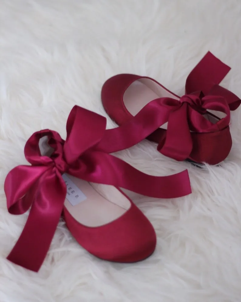 Satin Ballet Flats with Ankle Tie or Ballerina Lace Up