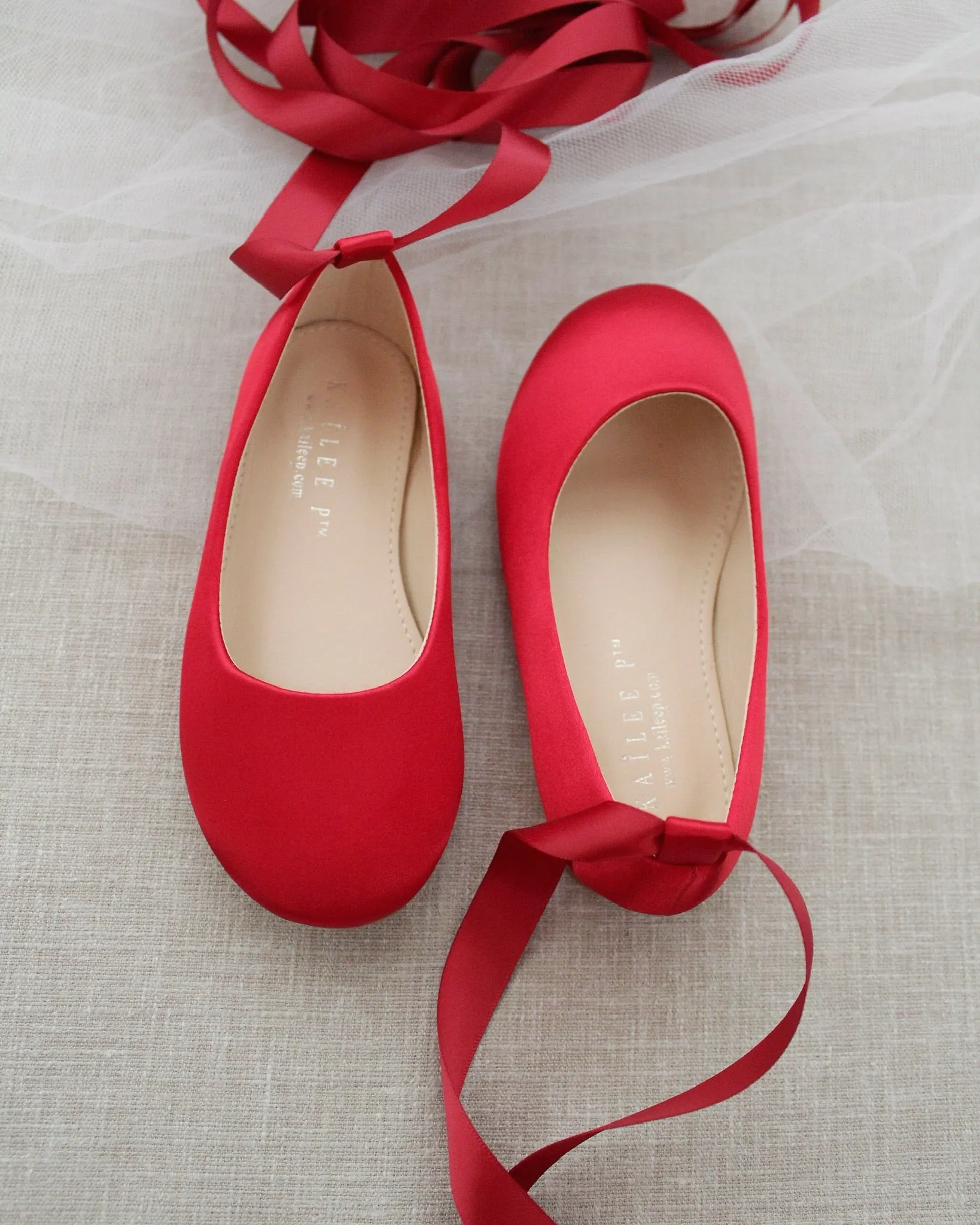 Satin Ballet Flats with Ankle Tie or Ballerina Lace Up