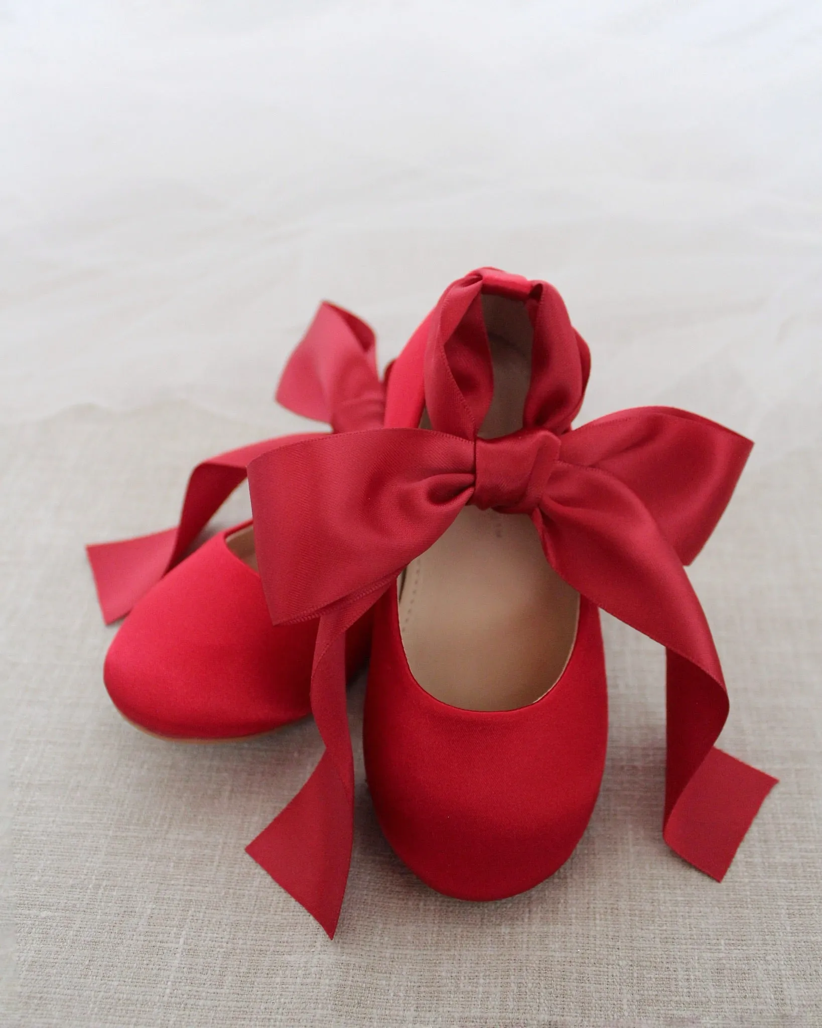Satin Ballet Flats with Ankle Tie or Ballerina Lace Up