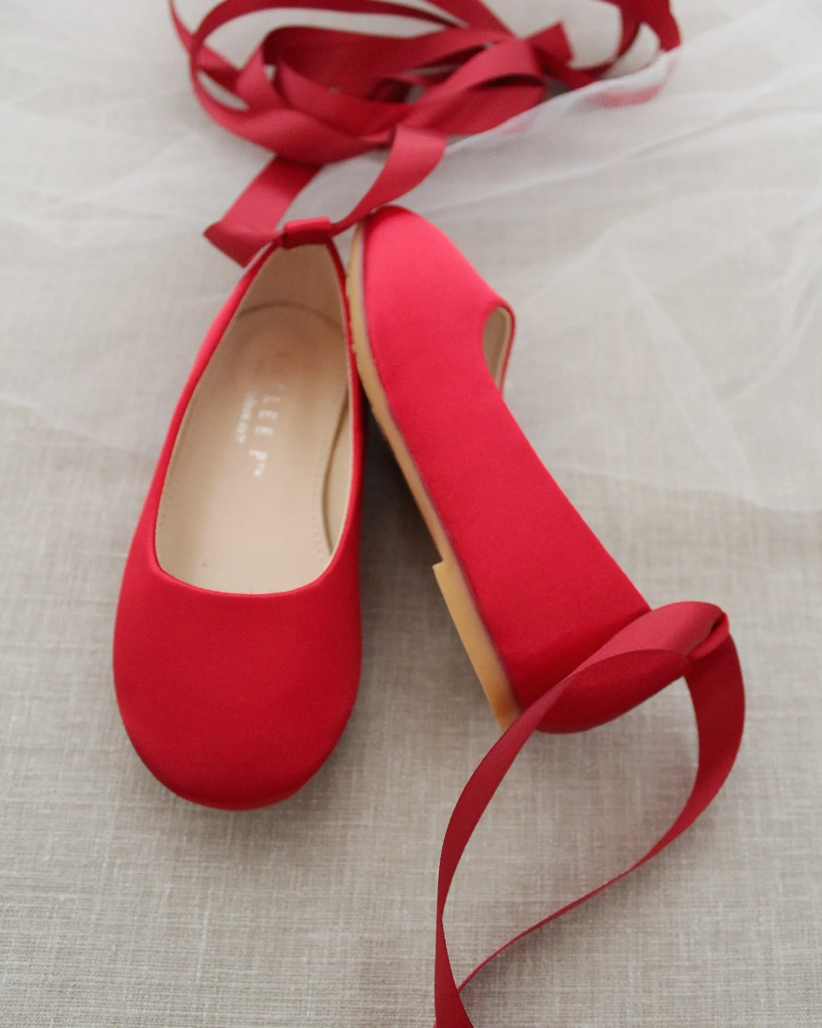 Satin Ballet Flats with Ankle Tie or Ballerina Lace Up