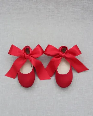 Satin Ballet Flats with Ankle Tie or Ballerina Lace Up