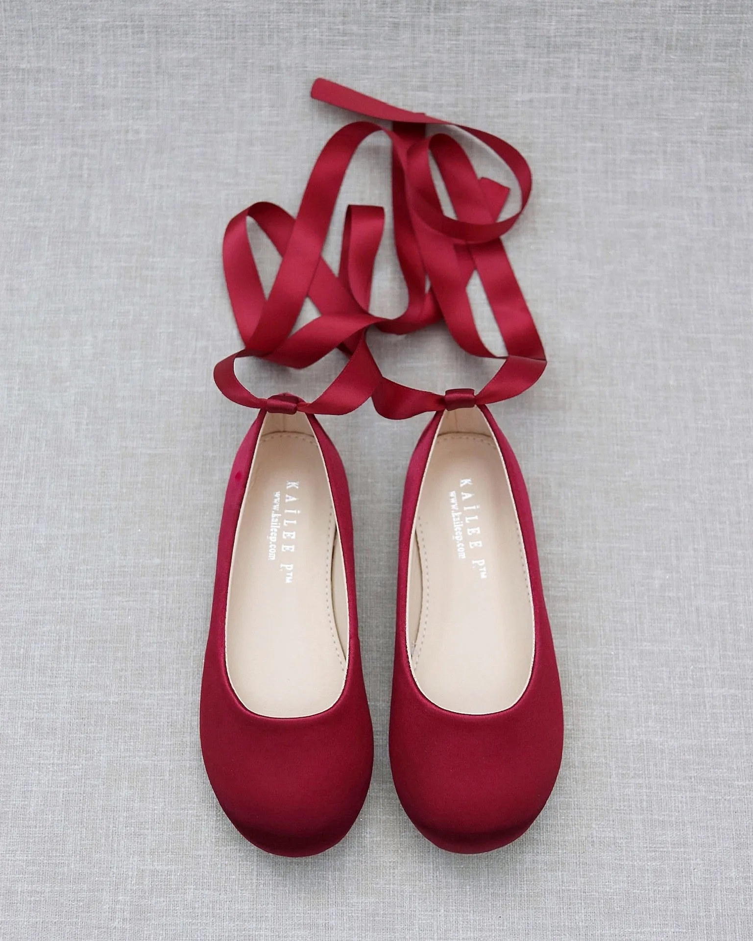 Satin Ballet Flats with Ankle Tie or Ballerina Lace Up