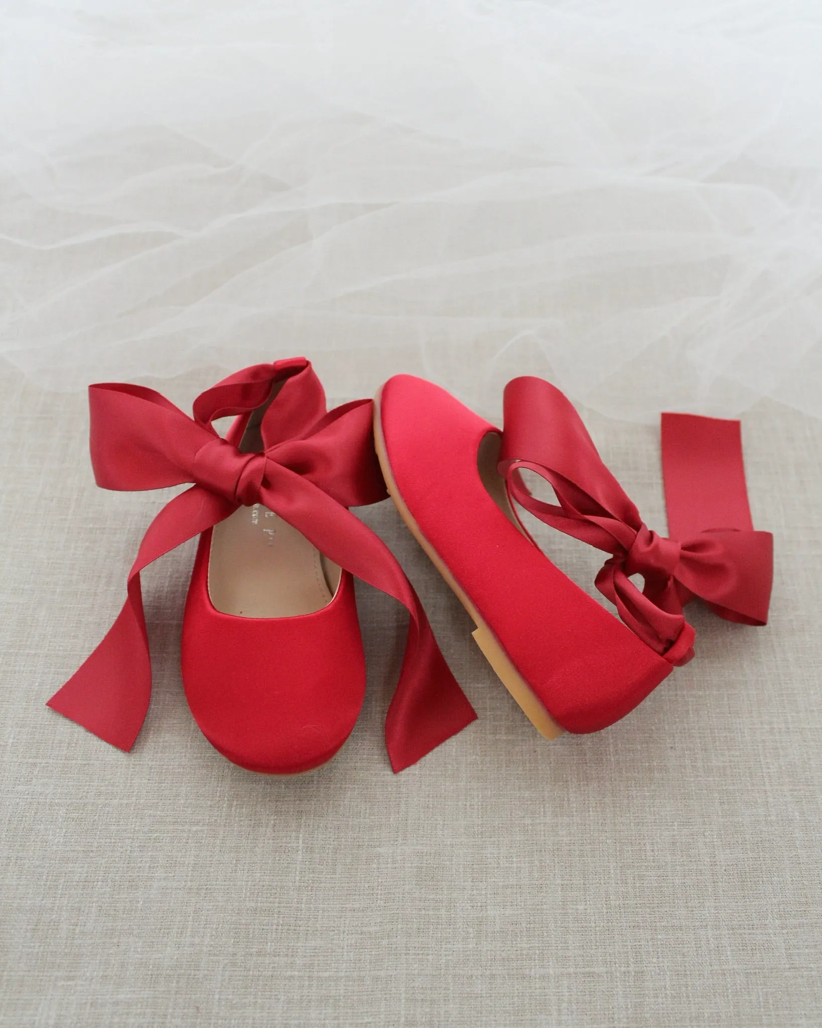 Satin Ballet Flats with Ankle Tie or Ballerina Lace Up
