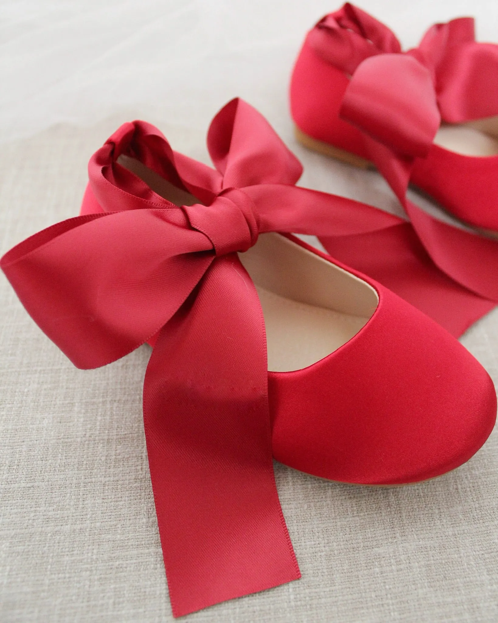 Satin Ballet Flats with Ankle Tie or Ballerina Lace Up