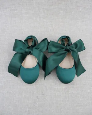 Satin Ballet Flats with Satin Ankle Tie or Ballerina Lace Up