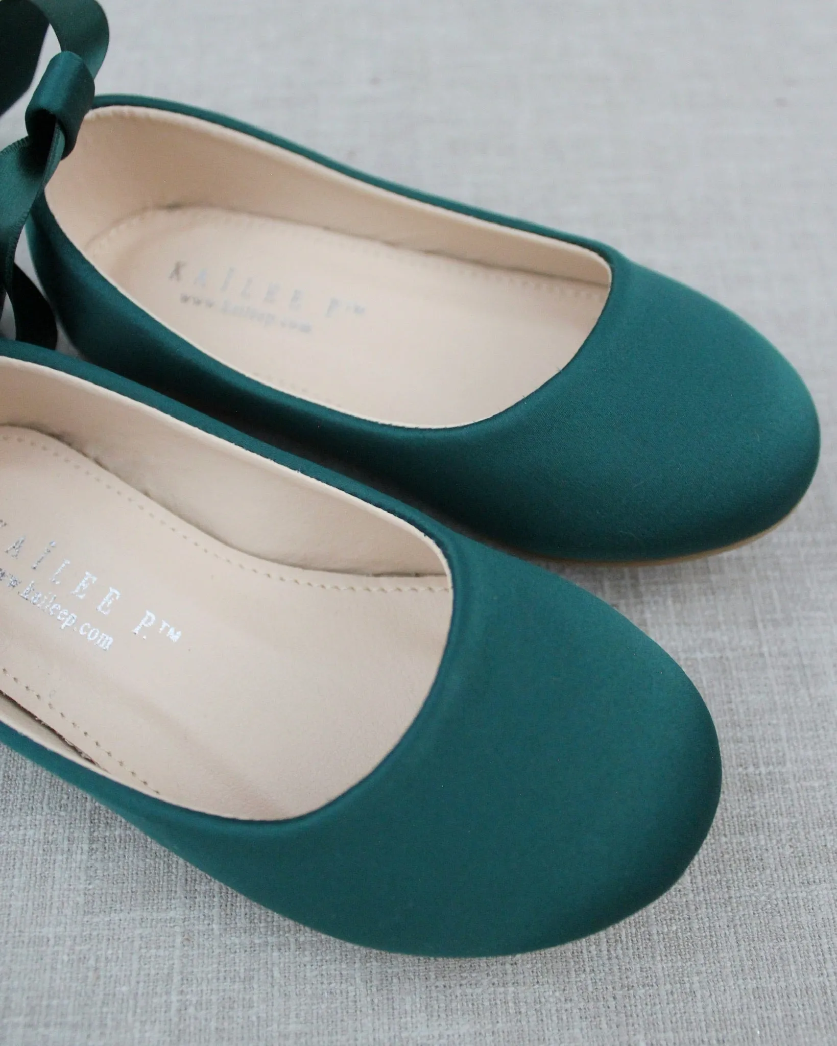 Satin Ballet Flats with Satin Ankle Tie or Ballerina Lace Up