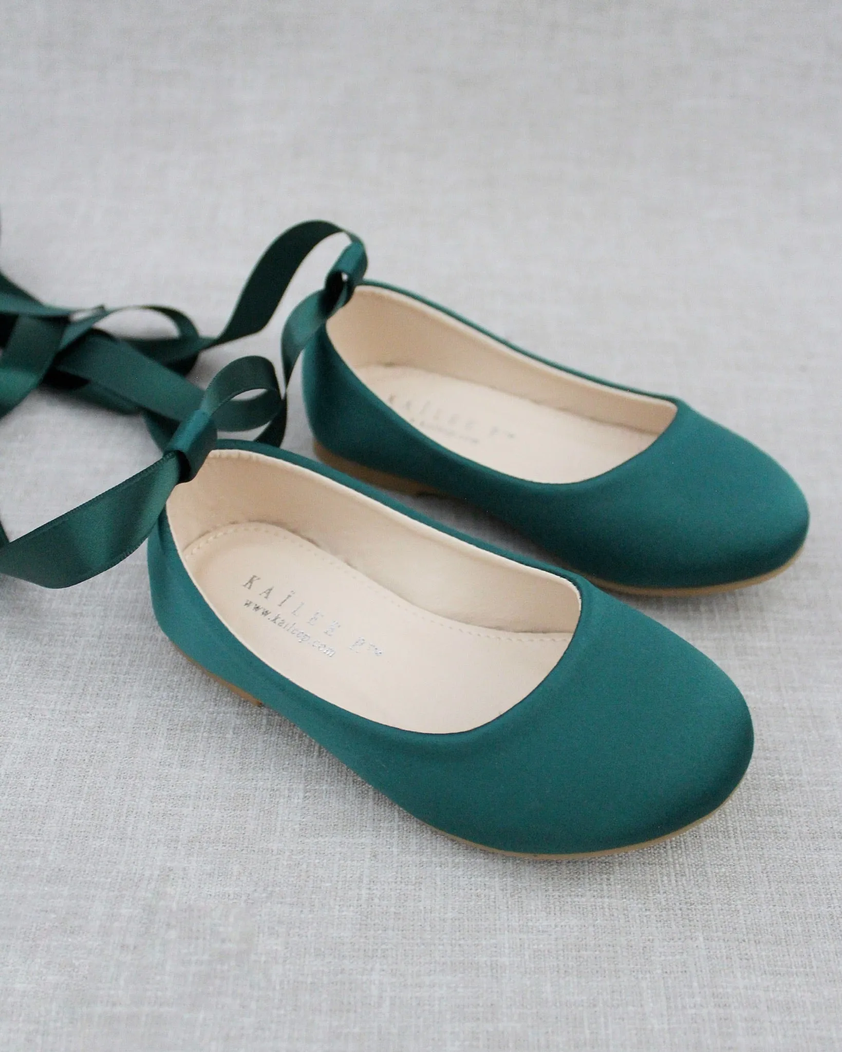 Satin Ballet Flats with Satin Ankle Tie or Ballerina Lace Up